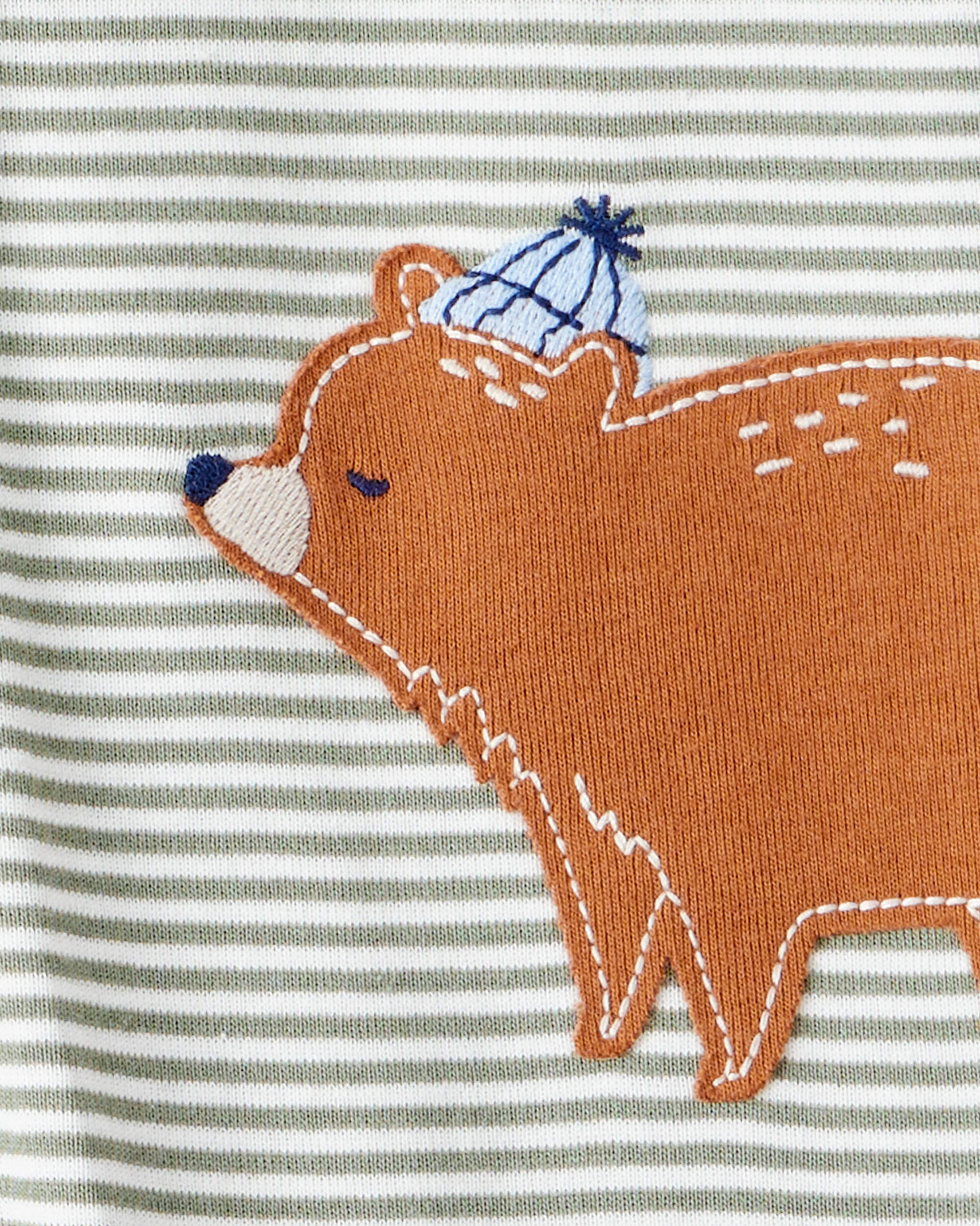 Baby Boy Bear Striped 100% Cotton Long-Sleeve Snug Fit 1-Piece pyjamas - Green