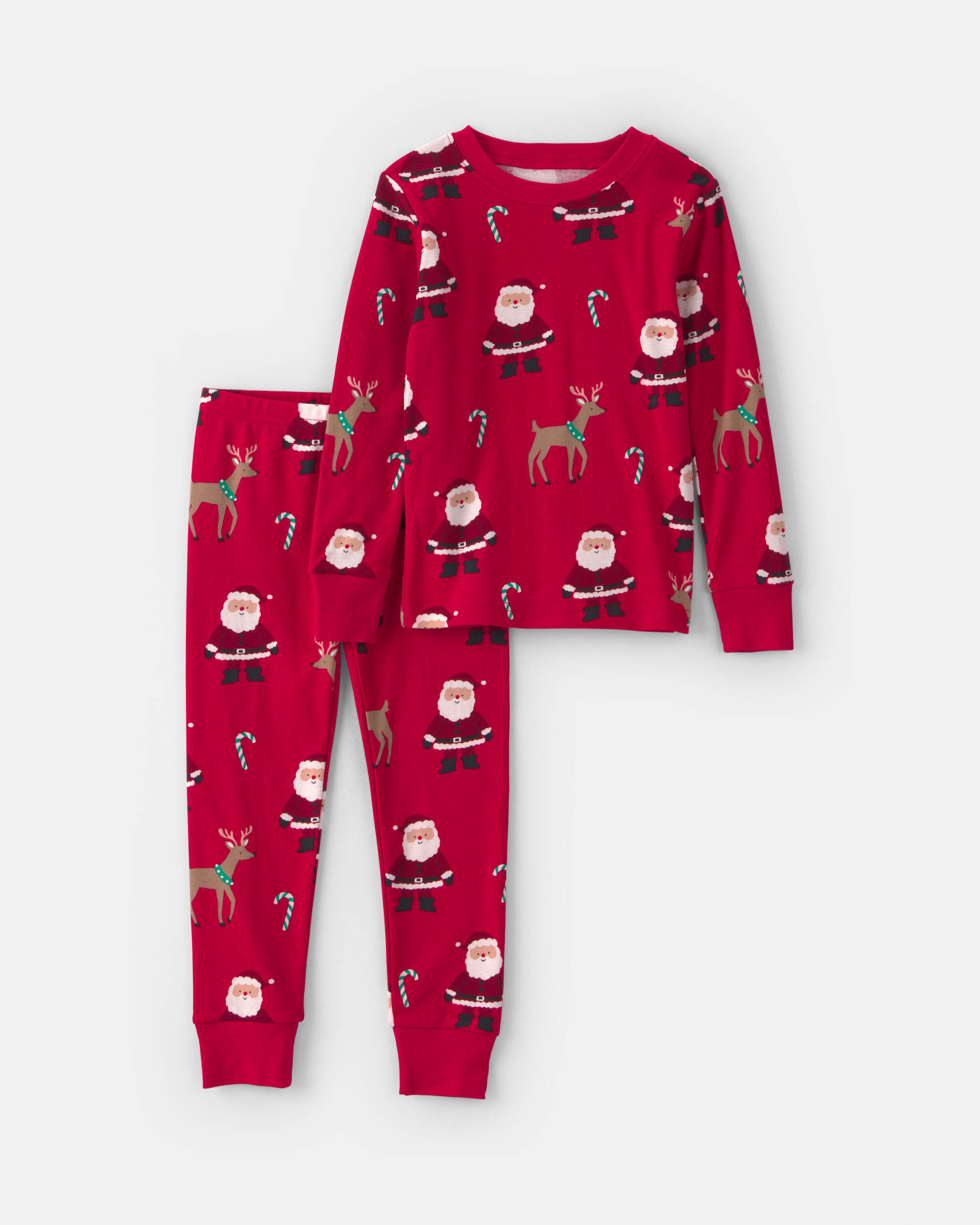 Toddler 2-Piece Beige Santa Christmas 100% Cotton Snug Fit Pyjama Set - Red