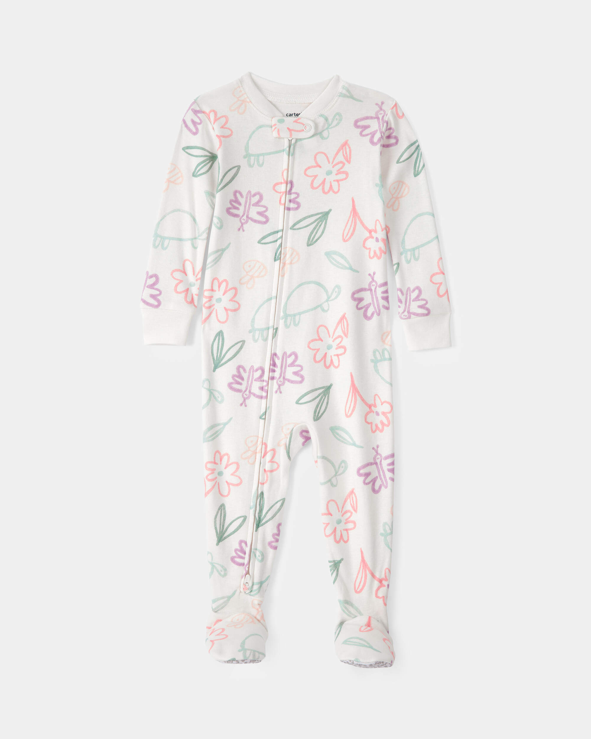 Baby Girl Floral 100% Cotton Snug Fit 1-Piece Pyjama Set - White