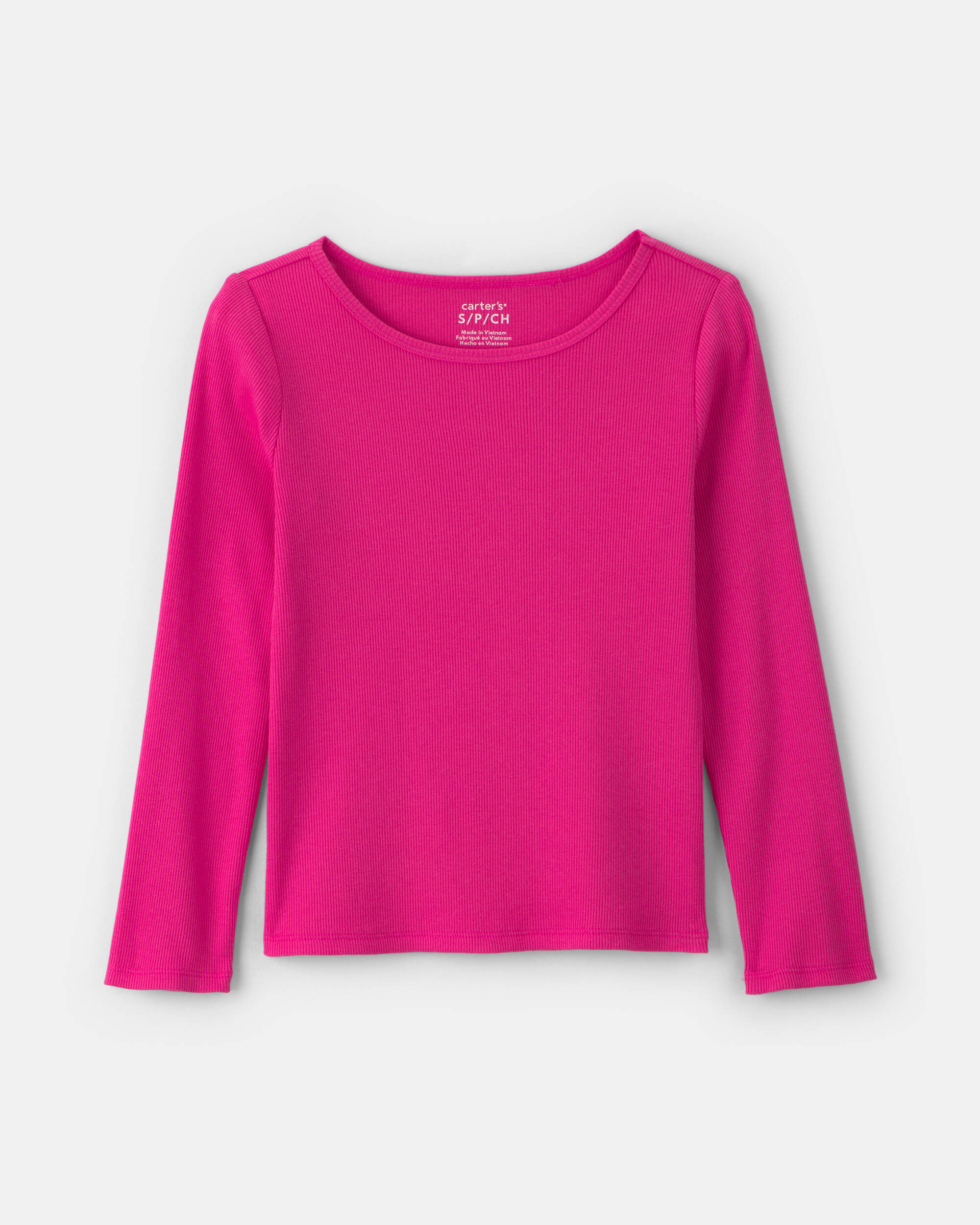 Girls Long-Sleeve Ribbed Top - Pink