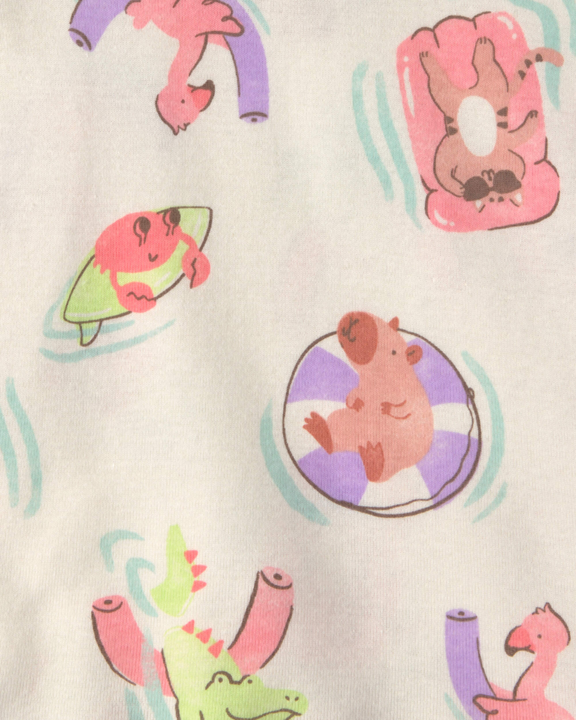 Baby Girl Pool Party 100% Cotton 4-Piece Pyjama Set - Pink/Ivory