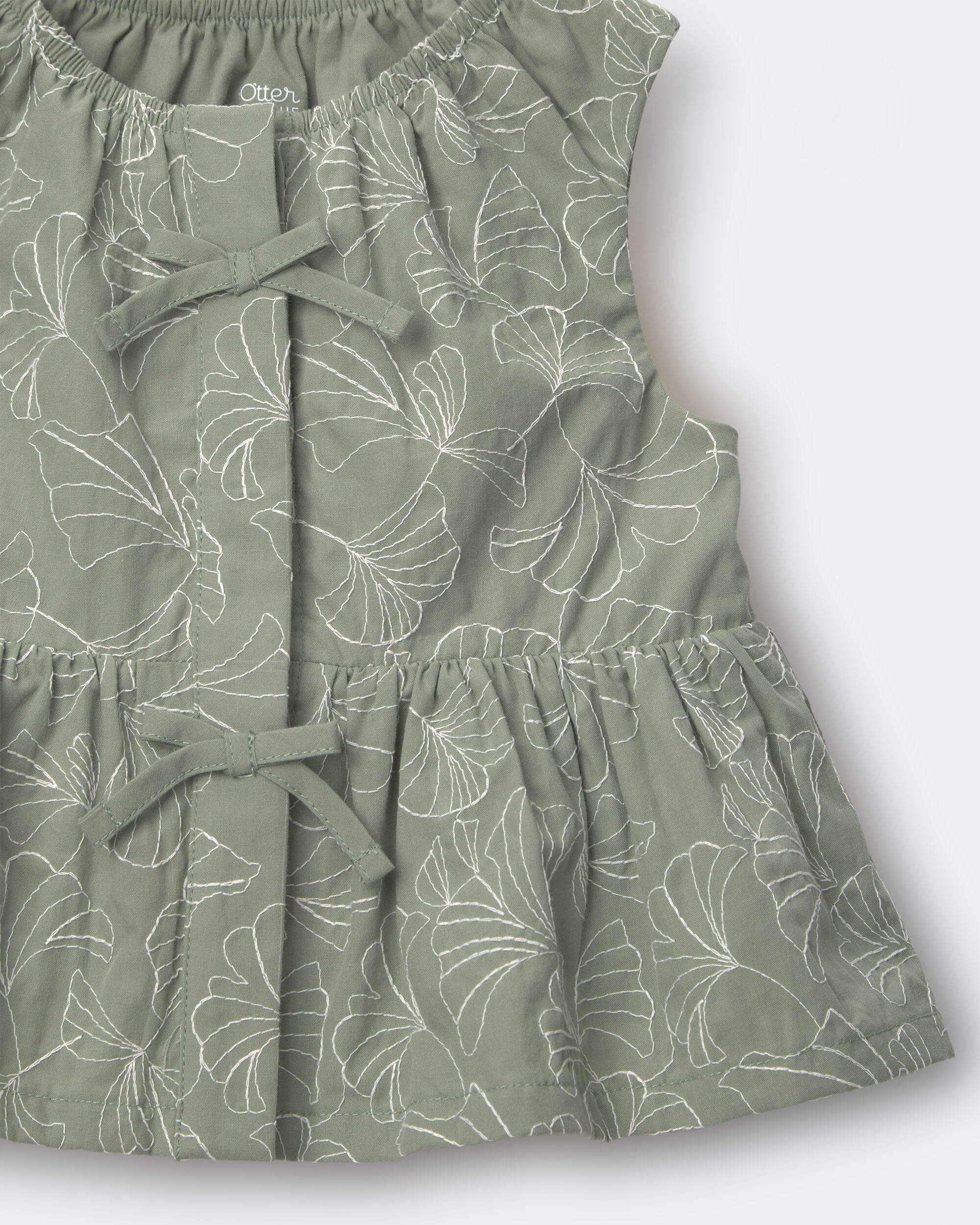 Toddler Girl Embroidered Peplum Top Floral Print - Green