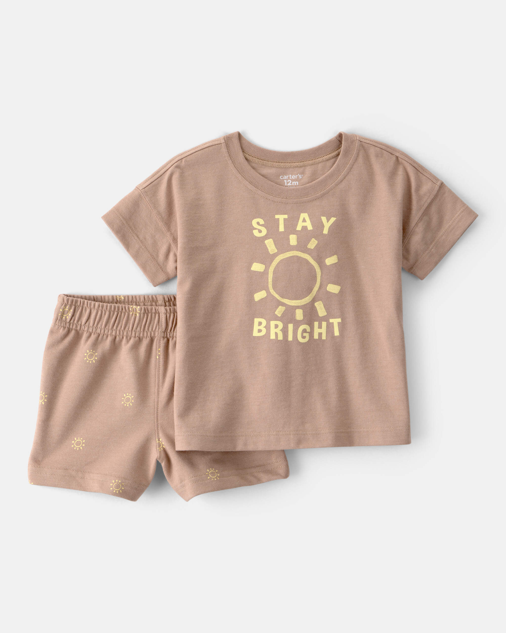 Baby Boy 2-Piece 'Stay Bright' Top & Short Set - Brown