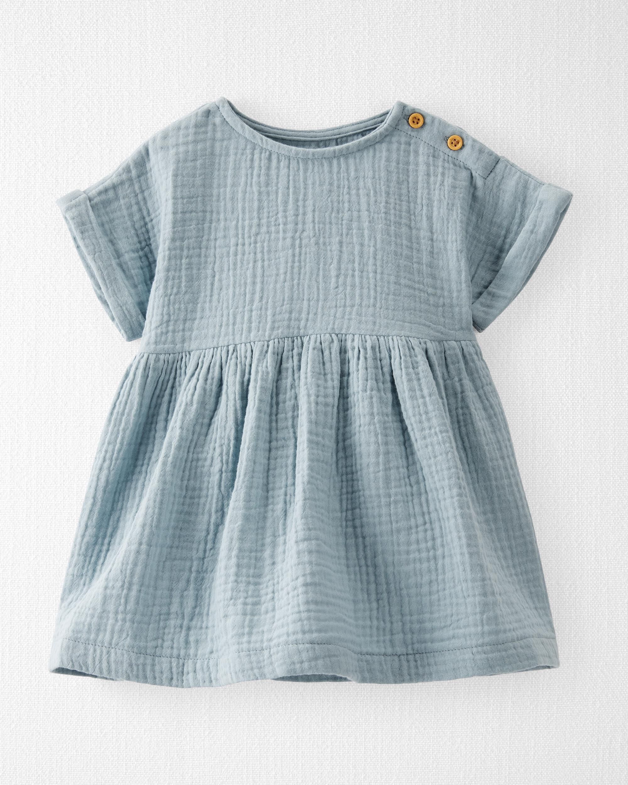 Toddler Organic Cotton Gauze Dress Blue