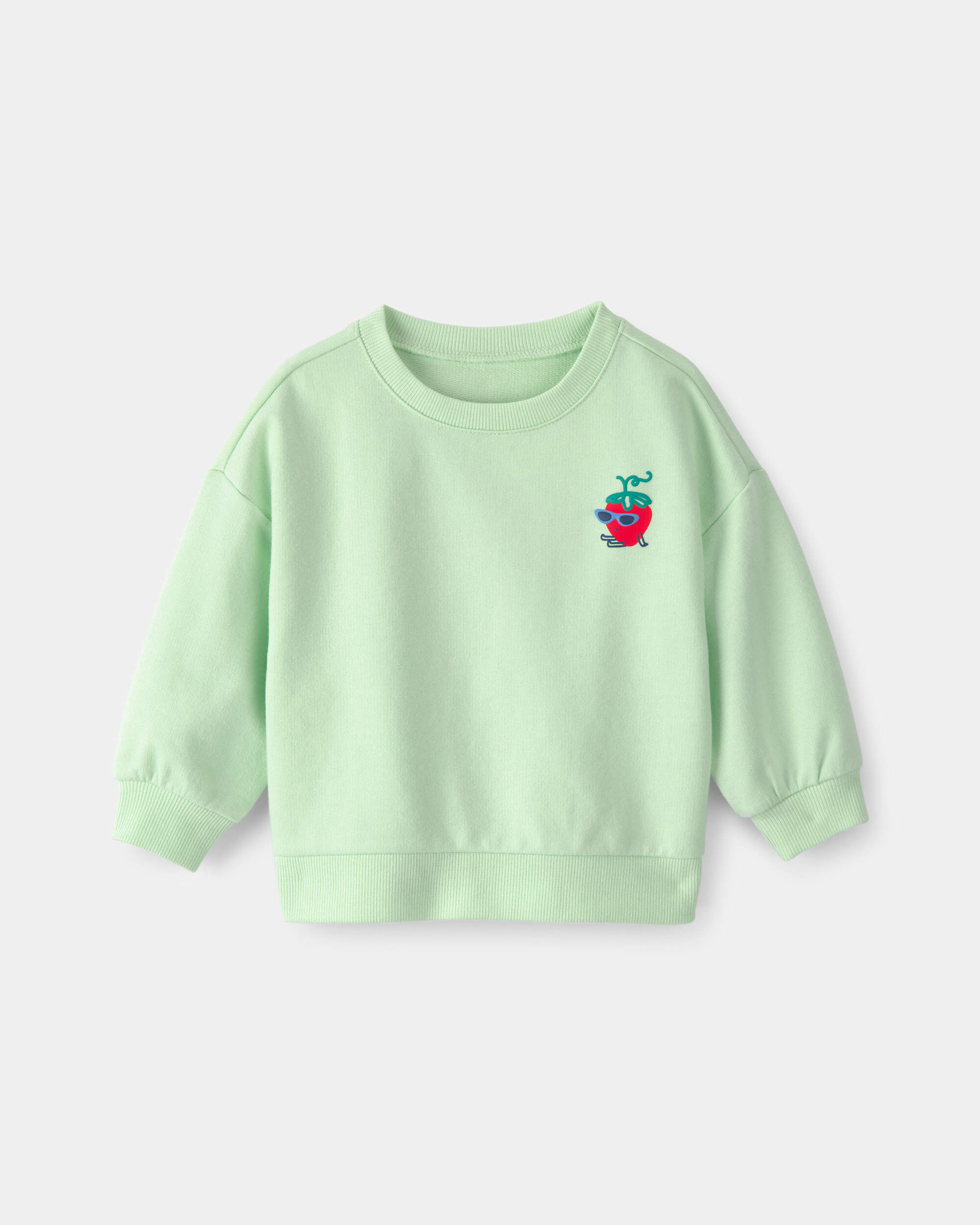 Baby Girl Strawberry French Terry Pullover Sweatshirt - Green