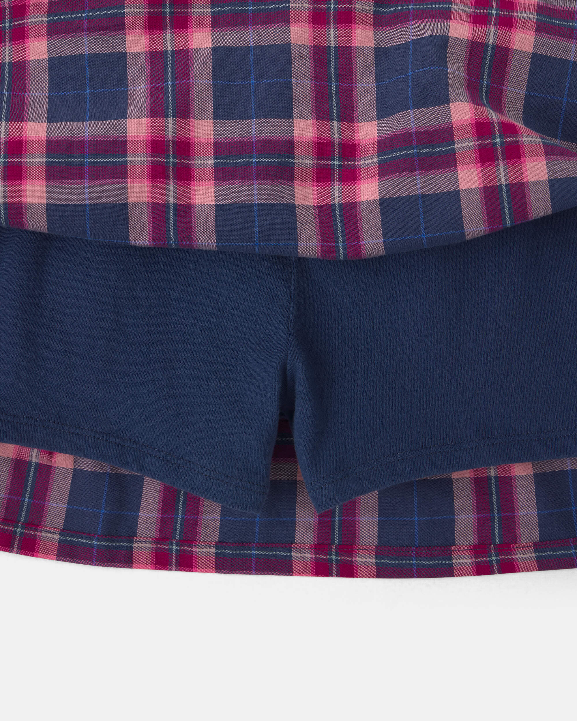 Girls Plaid Cotton Skort - Navy Blue/Pink