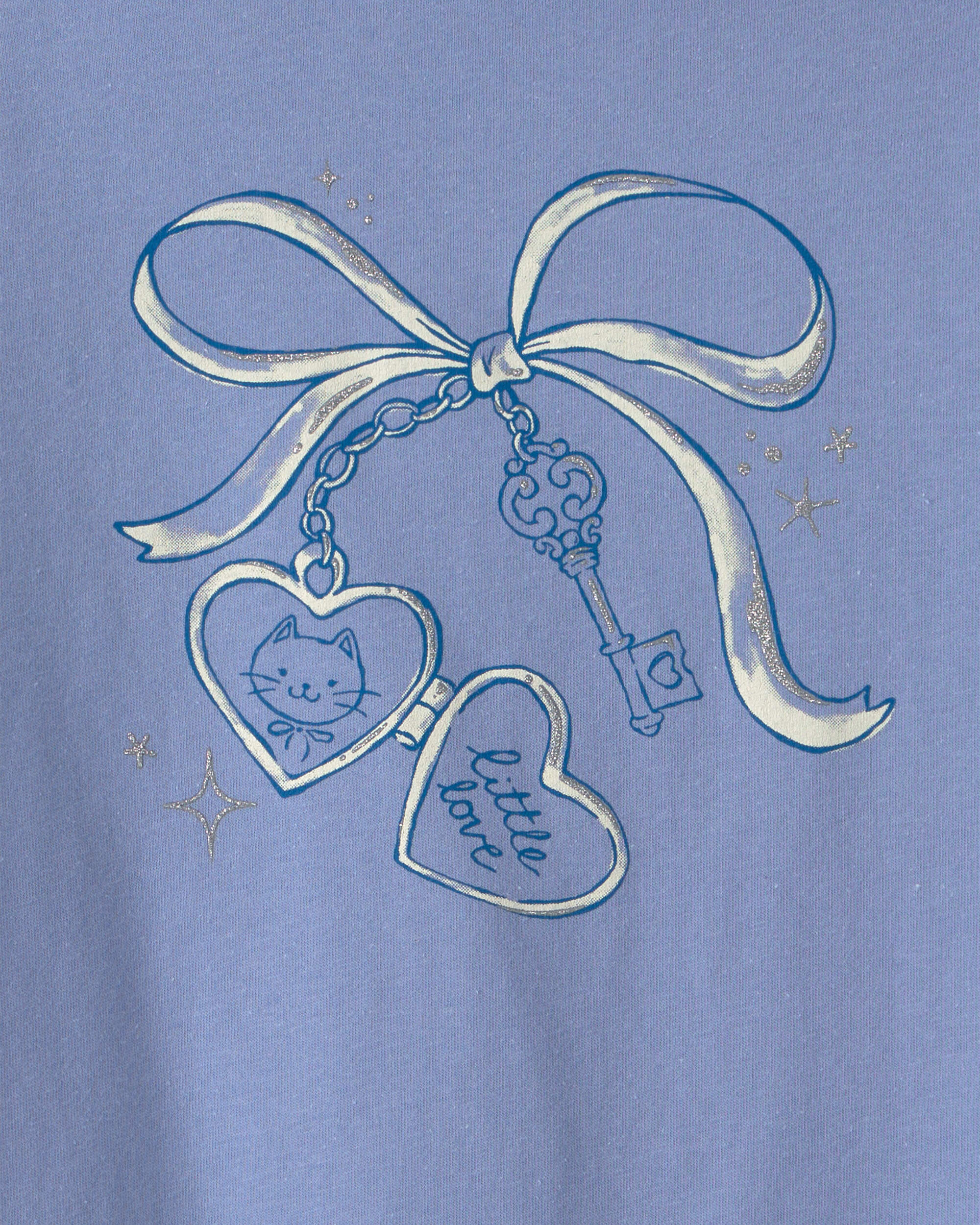 Girls Bow Keychain Long-Sleeve Graphic Tee - Purple