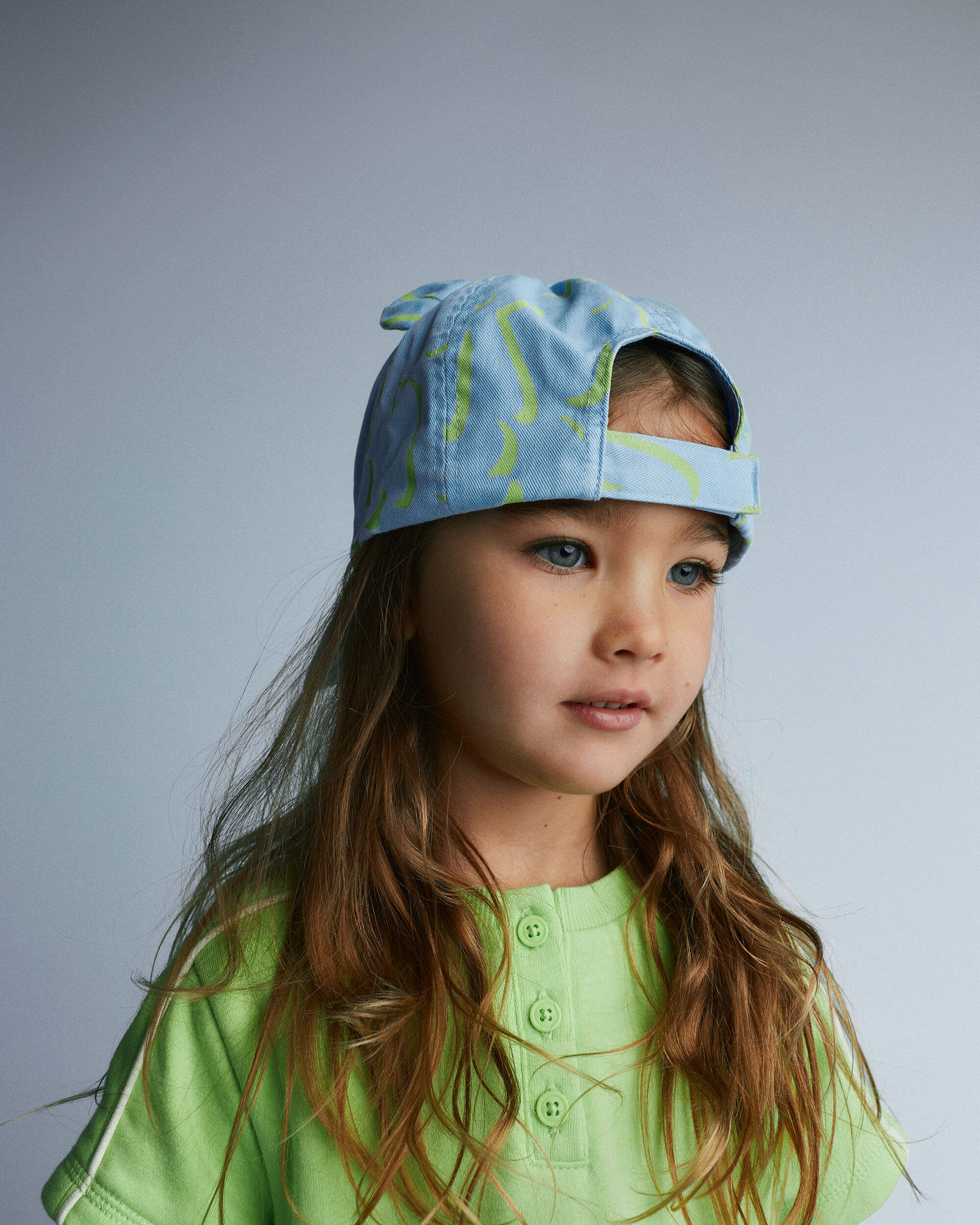 Toddler Baseball Hat with Ears Abstract Print - Blue
