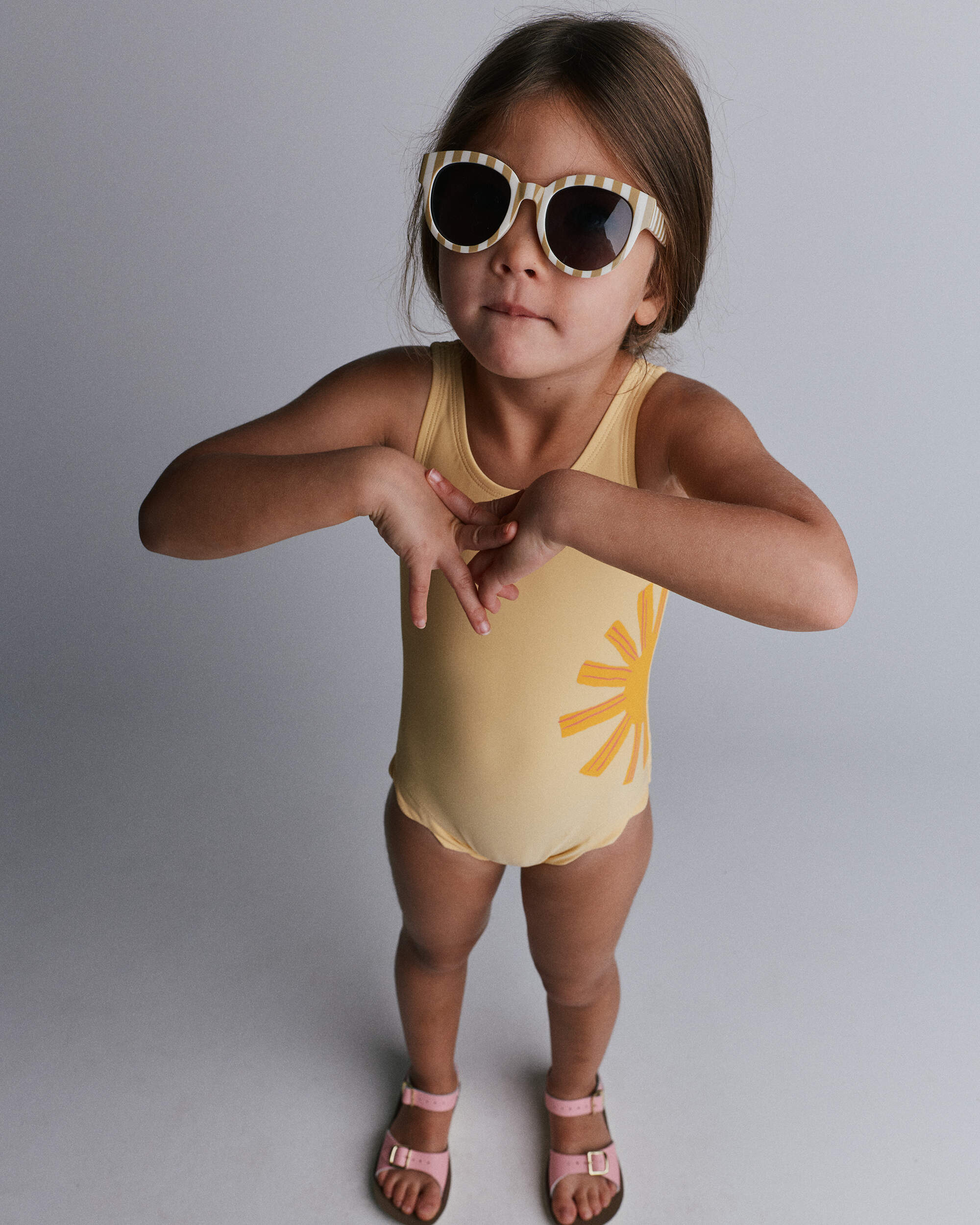 Toddler Girl Scalloped One-Piece Swimsuit Sun Print - Yellow