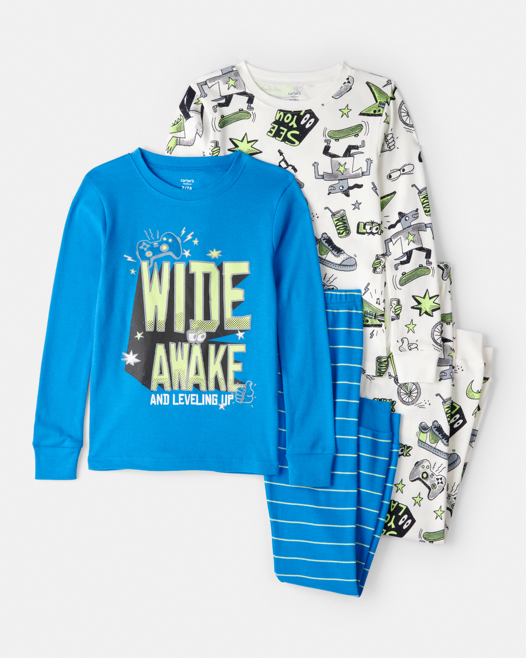 Boys Alligator 100% Cotton Loose Fit 4-Piece Pyjamas - Blue/White