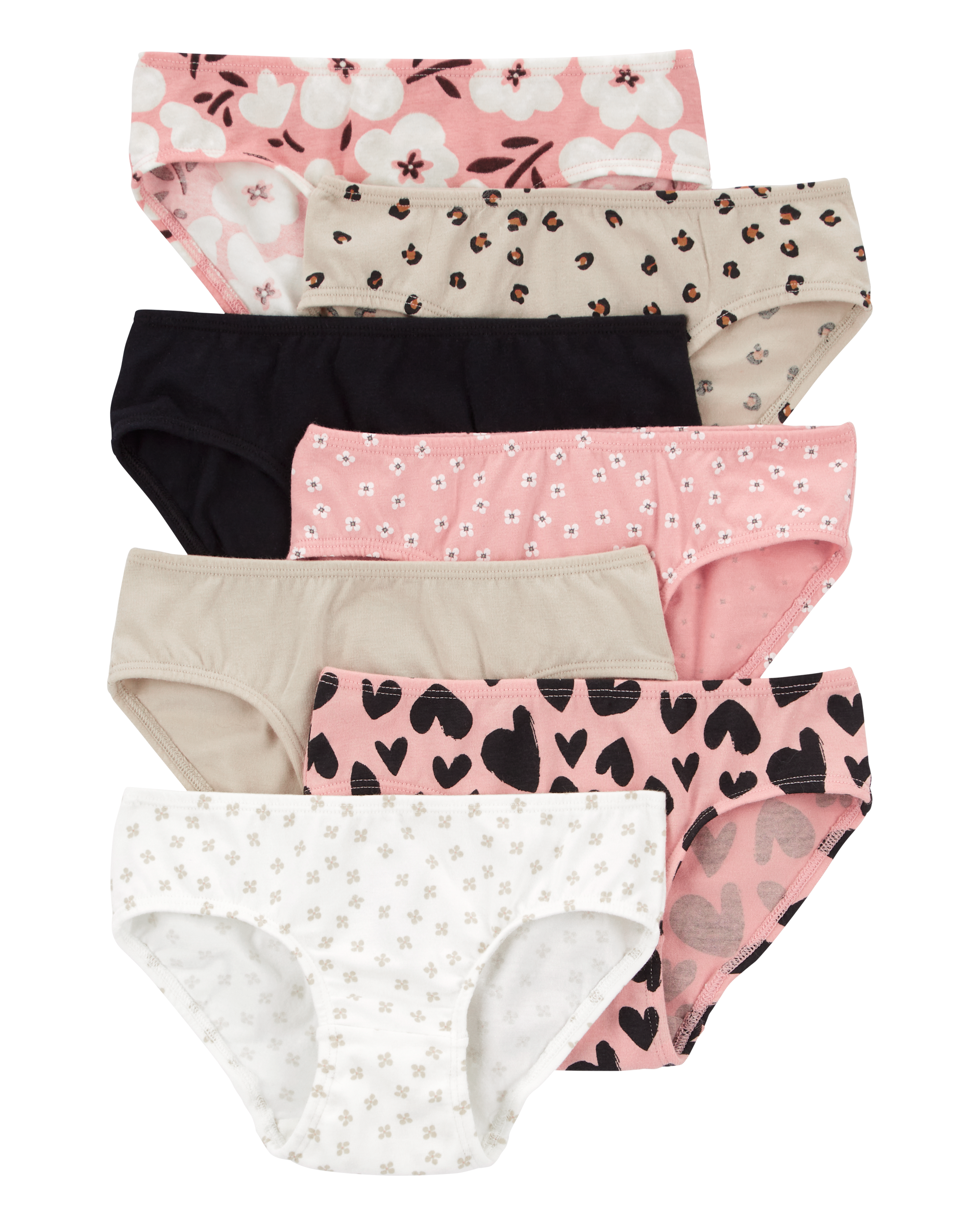 Toddler 7-Pack Heart Floral Hipster Stretch Cotton Undies