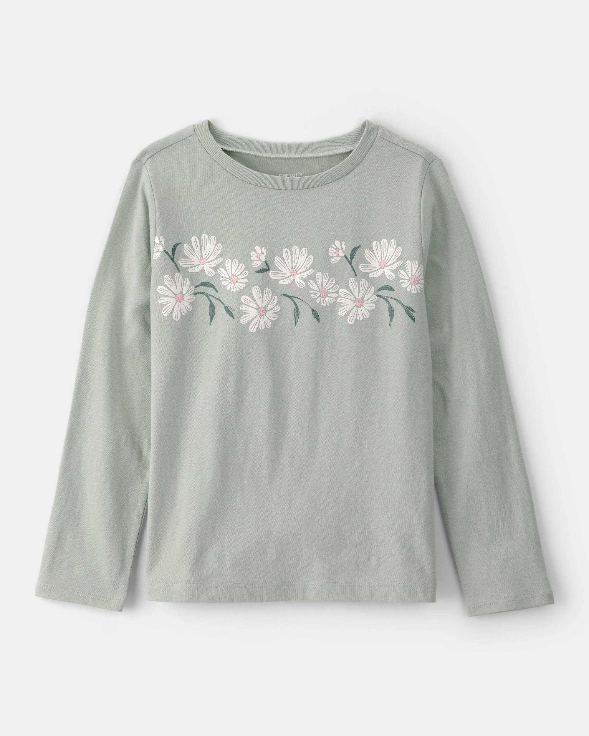 Girls Daisy Floral Long-Sleeve Graphic Tee - Green