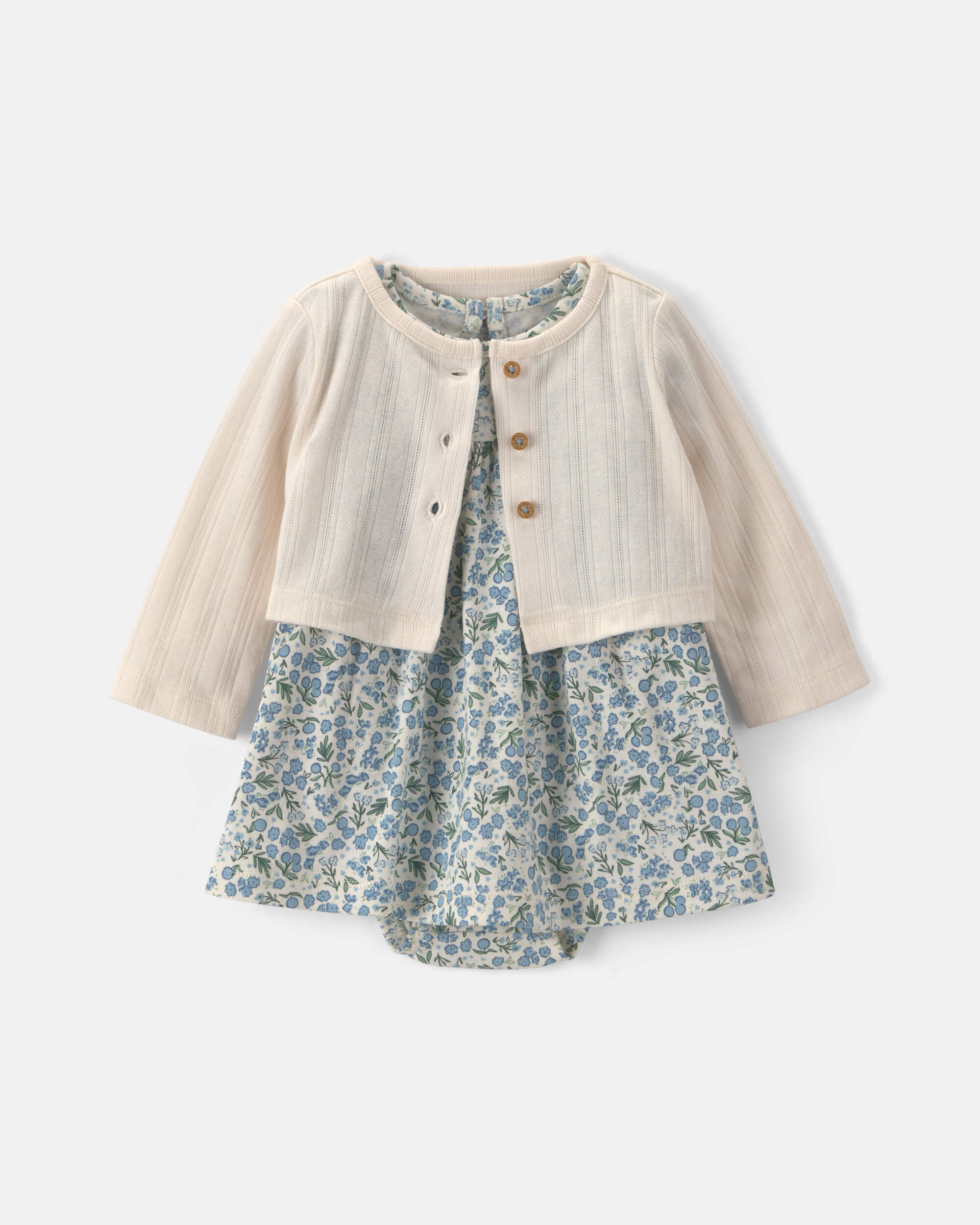 Baby Girl 2-Piece Floral Cardigan Dress Set - Blue
