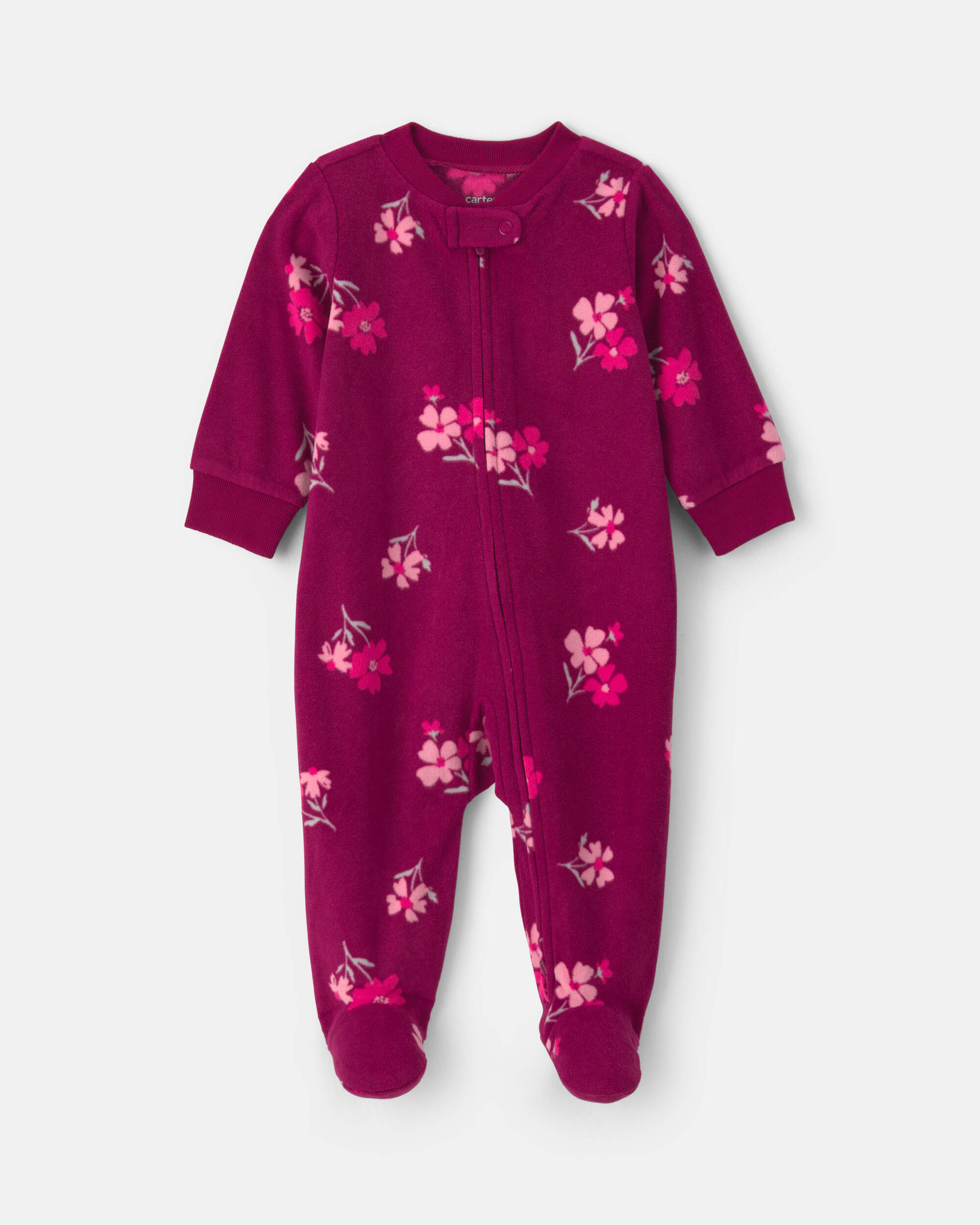 Baby Girl Floral Fleece 2-Way Zip Sleeper - Purple