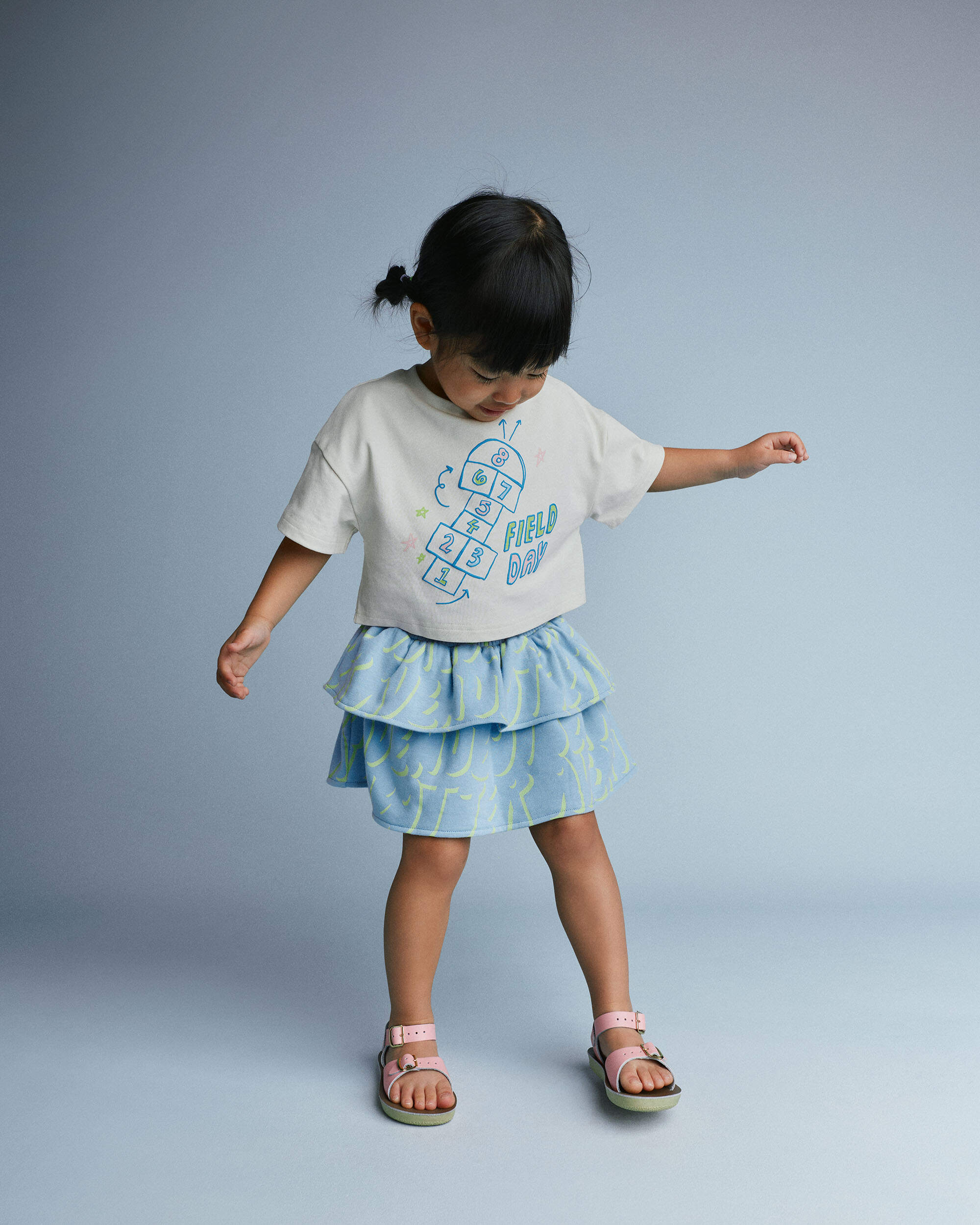 Toddler Girl Smocked Tiered Skirt Otter Avenue Print - Blue/Lime Green
