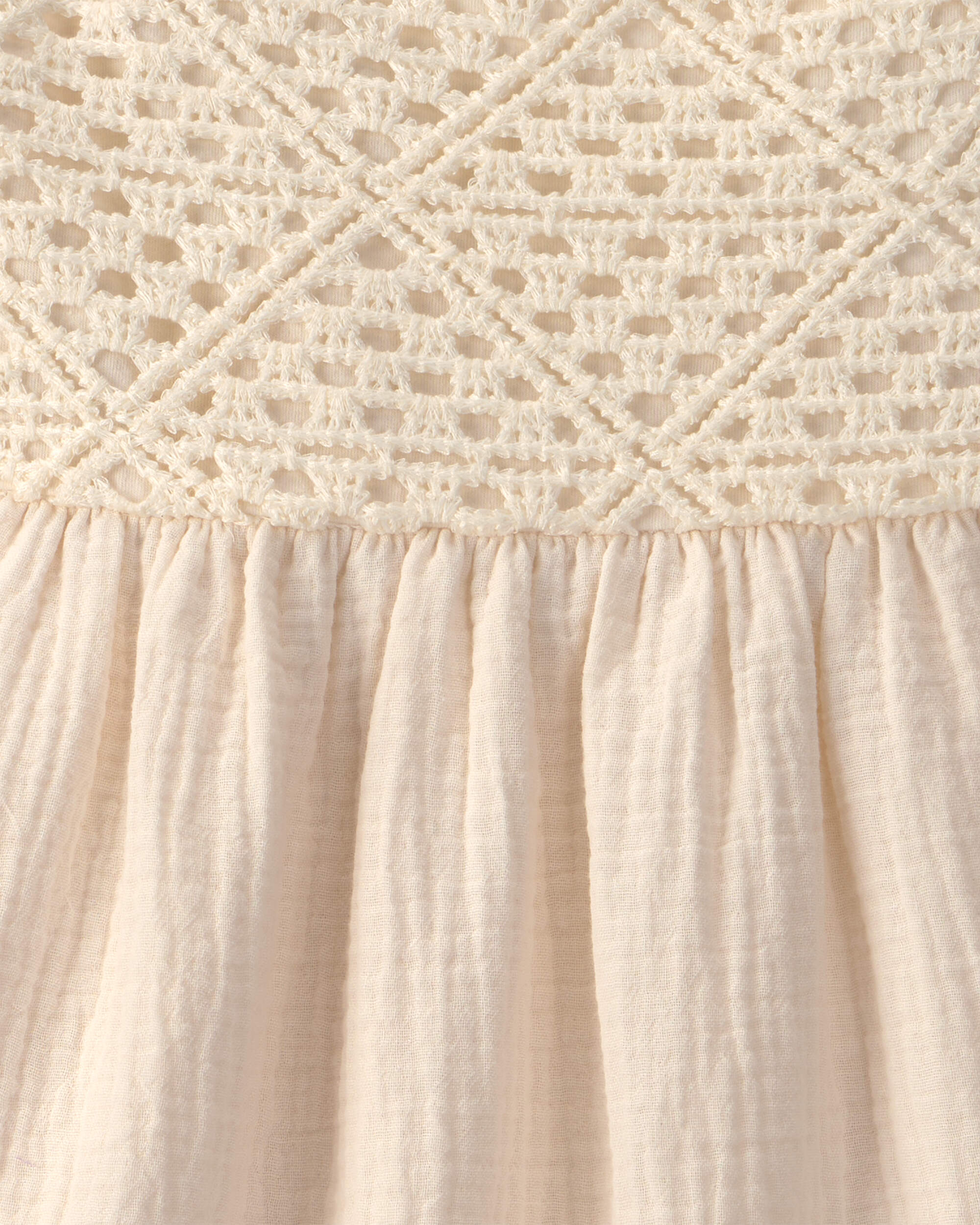 Girls Crochet Gauze Dress - Ivory