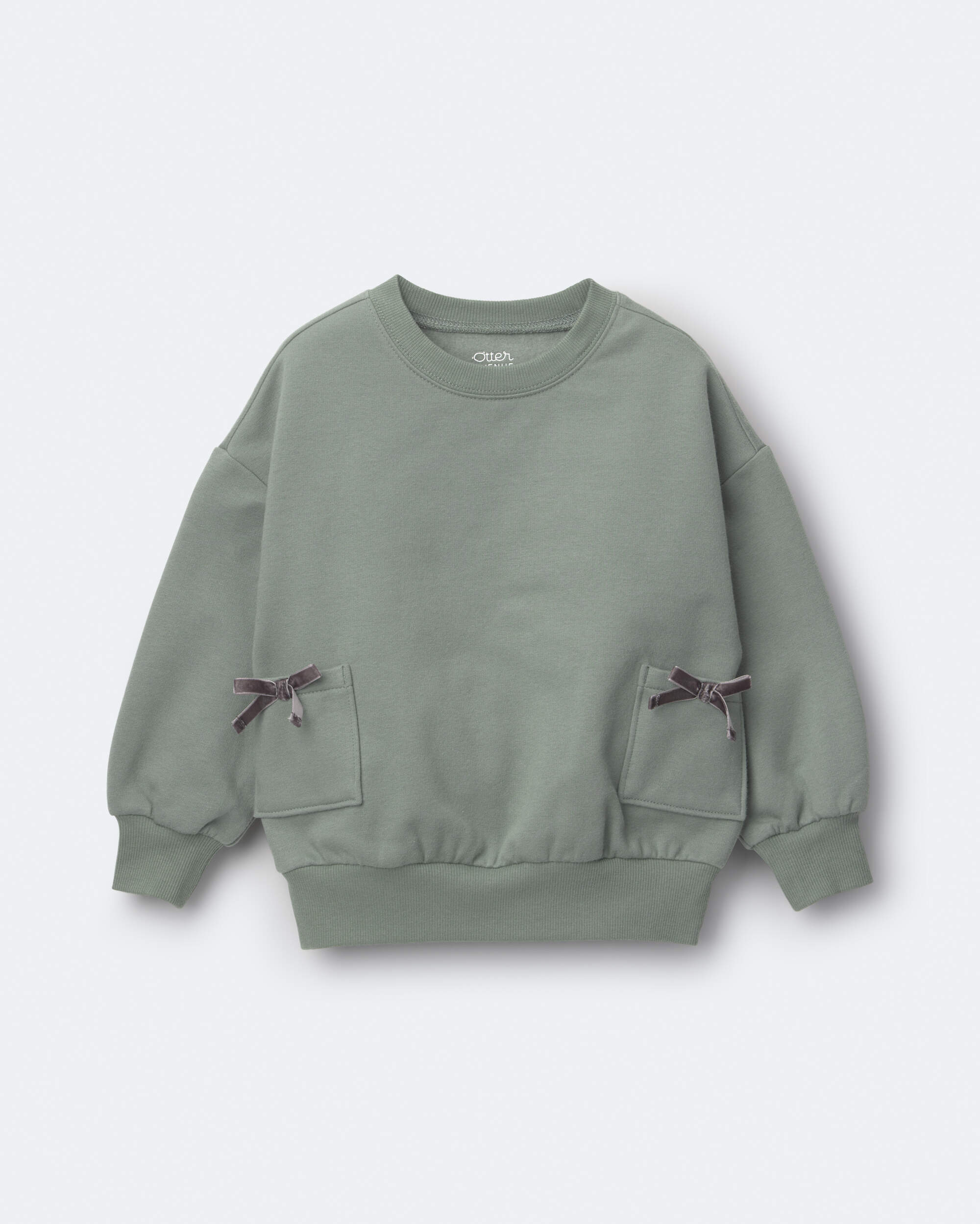 Toddler Girl Otter Sweatshirt™ with Bow Pockets - Olive