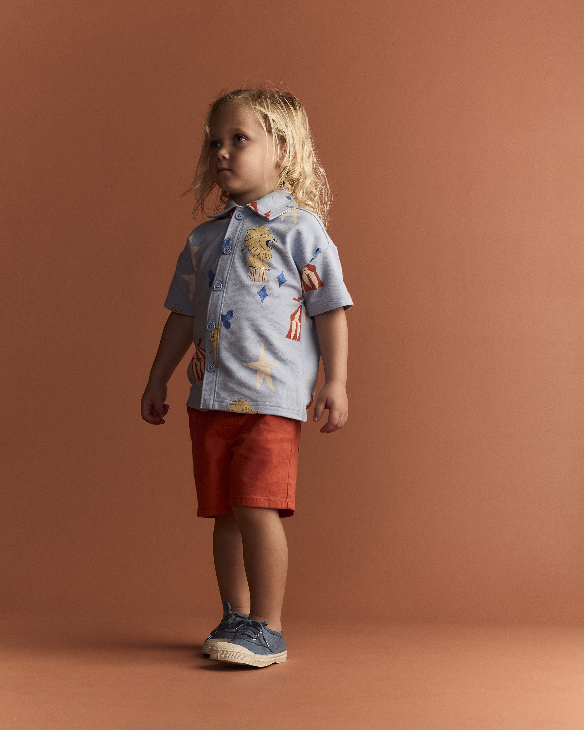 Toddler Boy Button-Down Short-Sleeve Shirt Circus Print - Blue