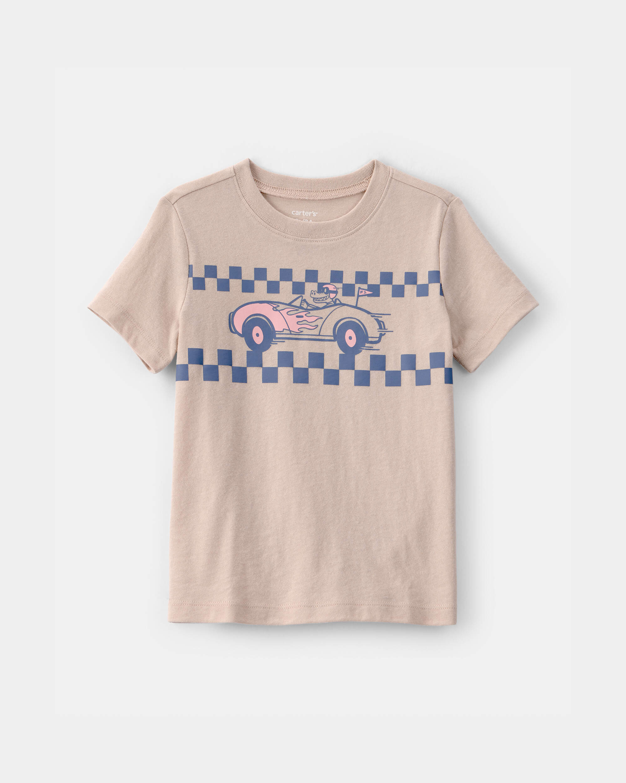 Toddler Boy Alligator Race Car Graphic Tee - Tan