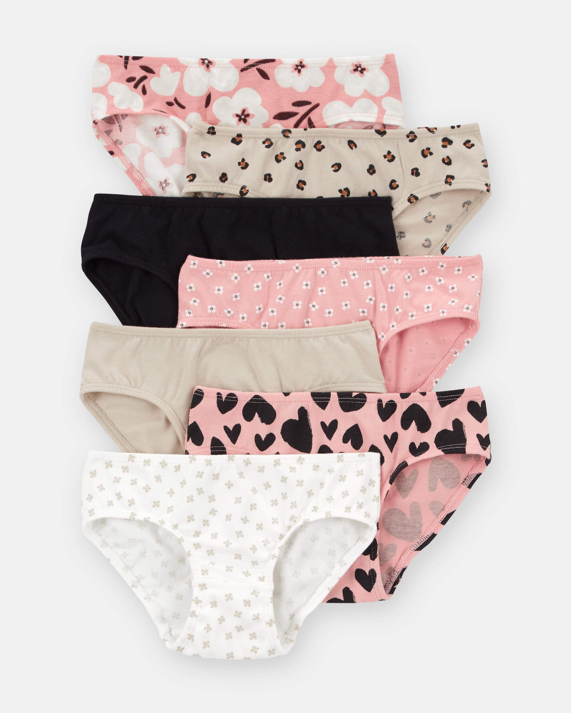 Toddler Girl 7-Pack Leopard Print Hipster Underwear - White/Pink/Brown/Black