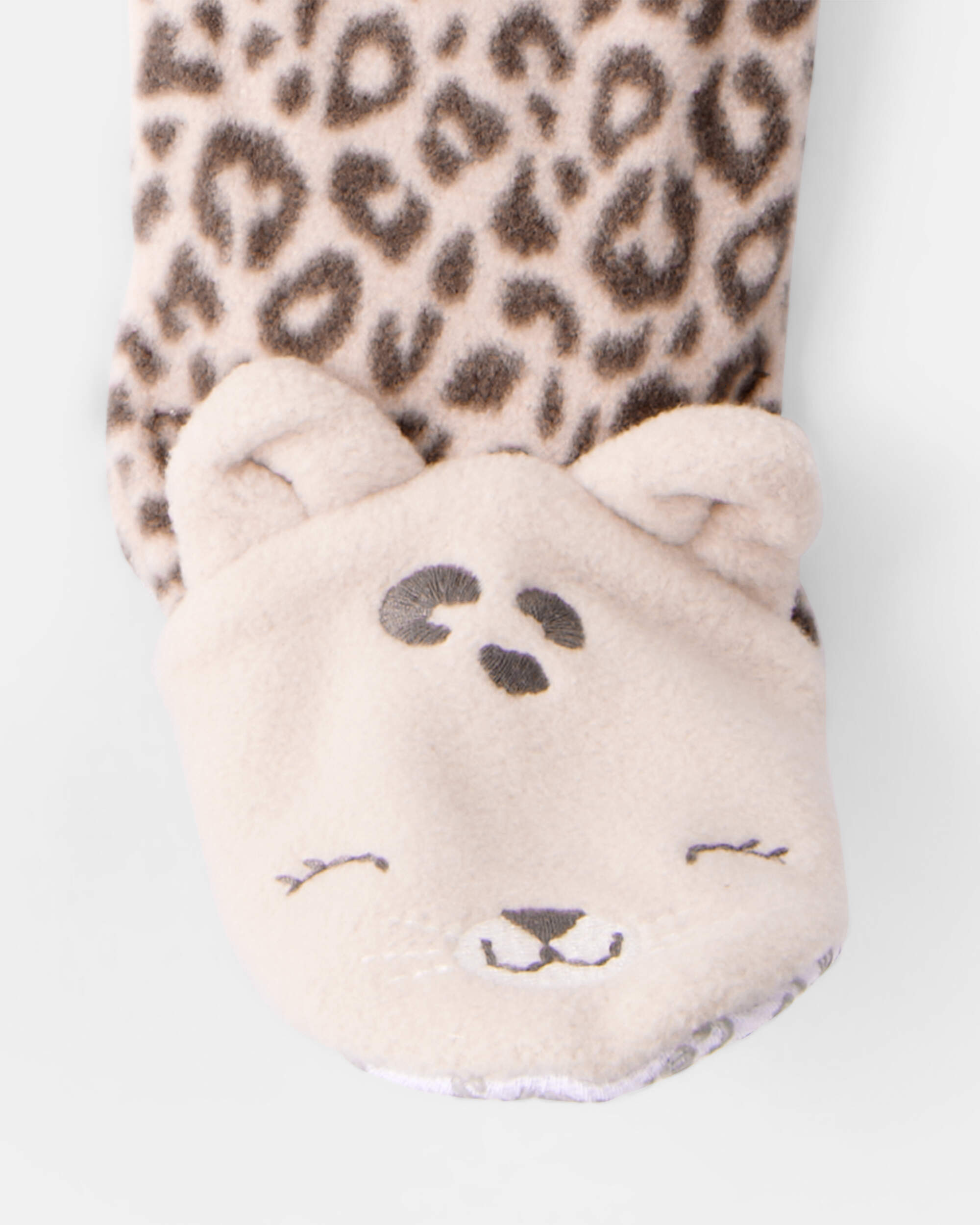 Toddler Girl Leopard Fleece Long-Sleeve Loose Fit 1-Piece Pyjamas - Brown