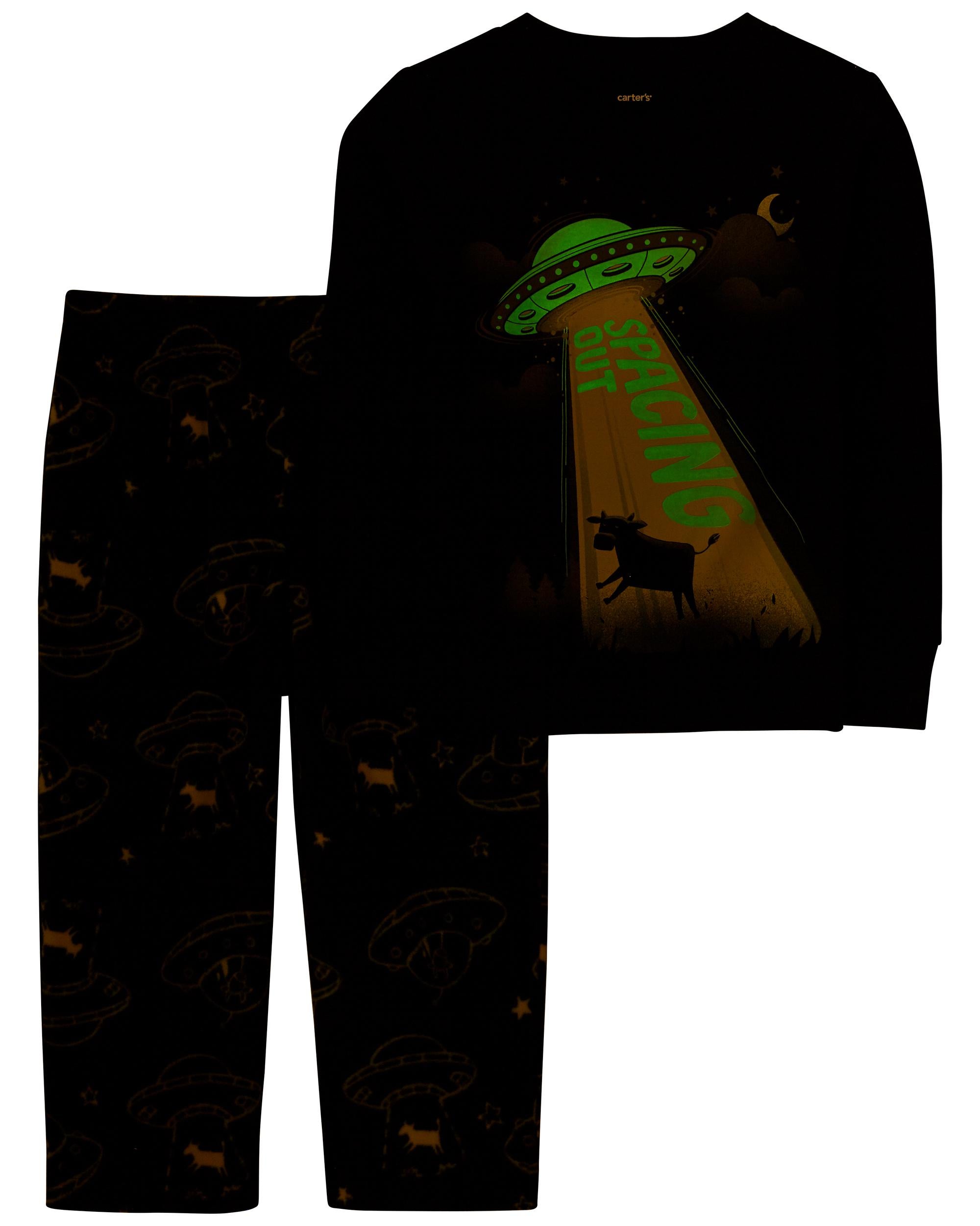 Green Black 2 Piece Space Cow Cotton Fleece Pyjamas Carter s Oshkosh Canada