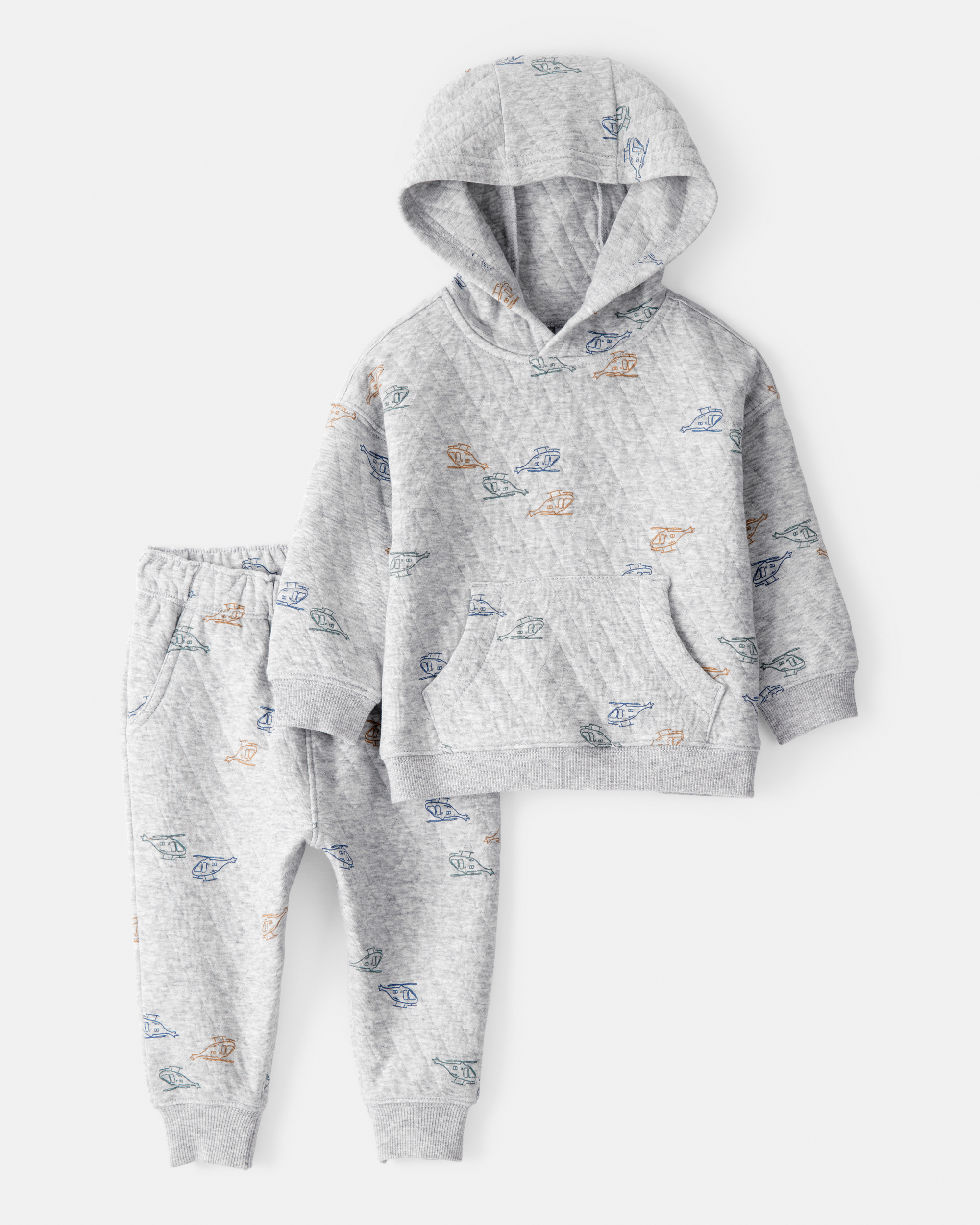 Baby Boy 2-Piece Helicopter Quilted Hoodie & Pant Set - Grey