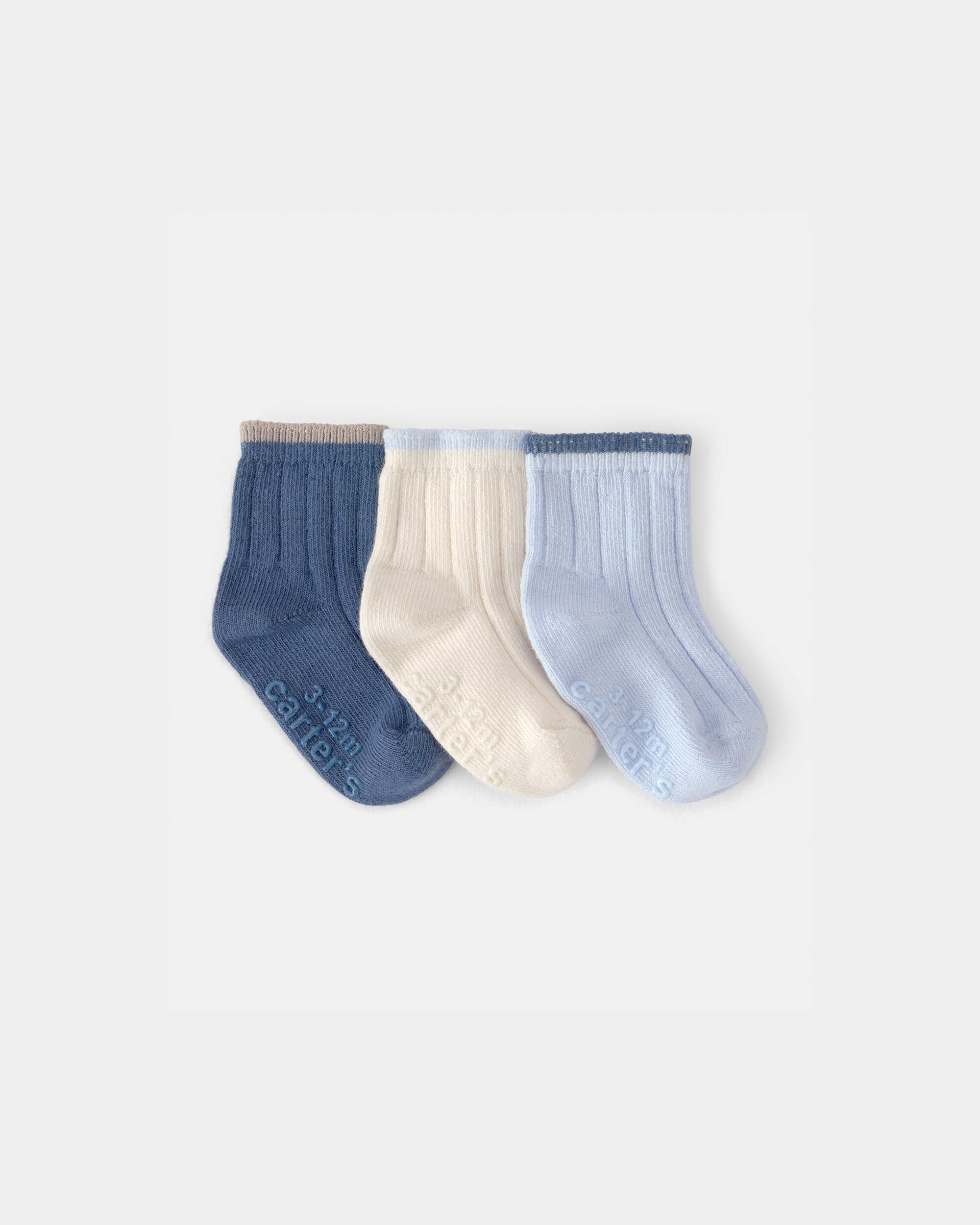 Baby 3-Pack Ankle Socks - Blue/Ivory