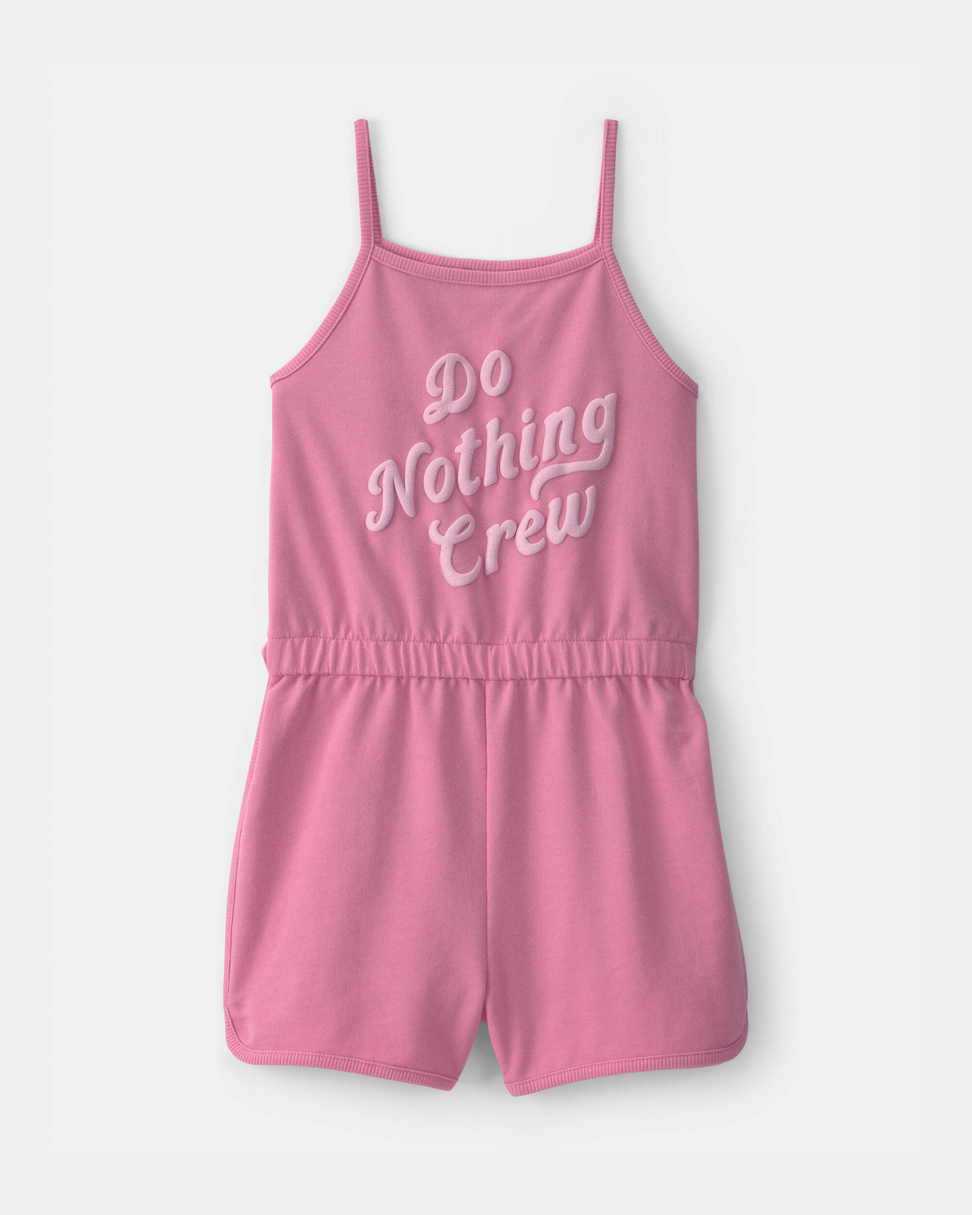 Girls 'Do Nothing Crew' French Terry Romper - Pink