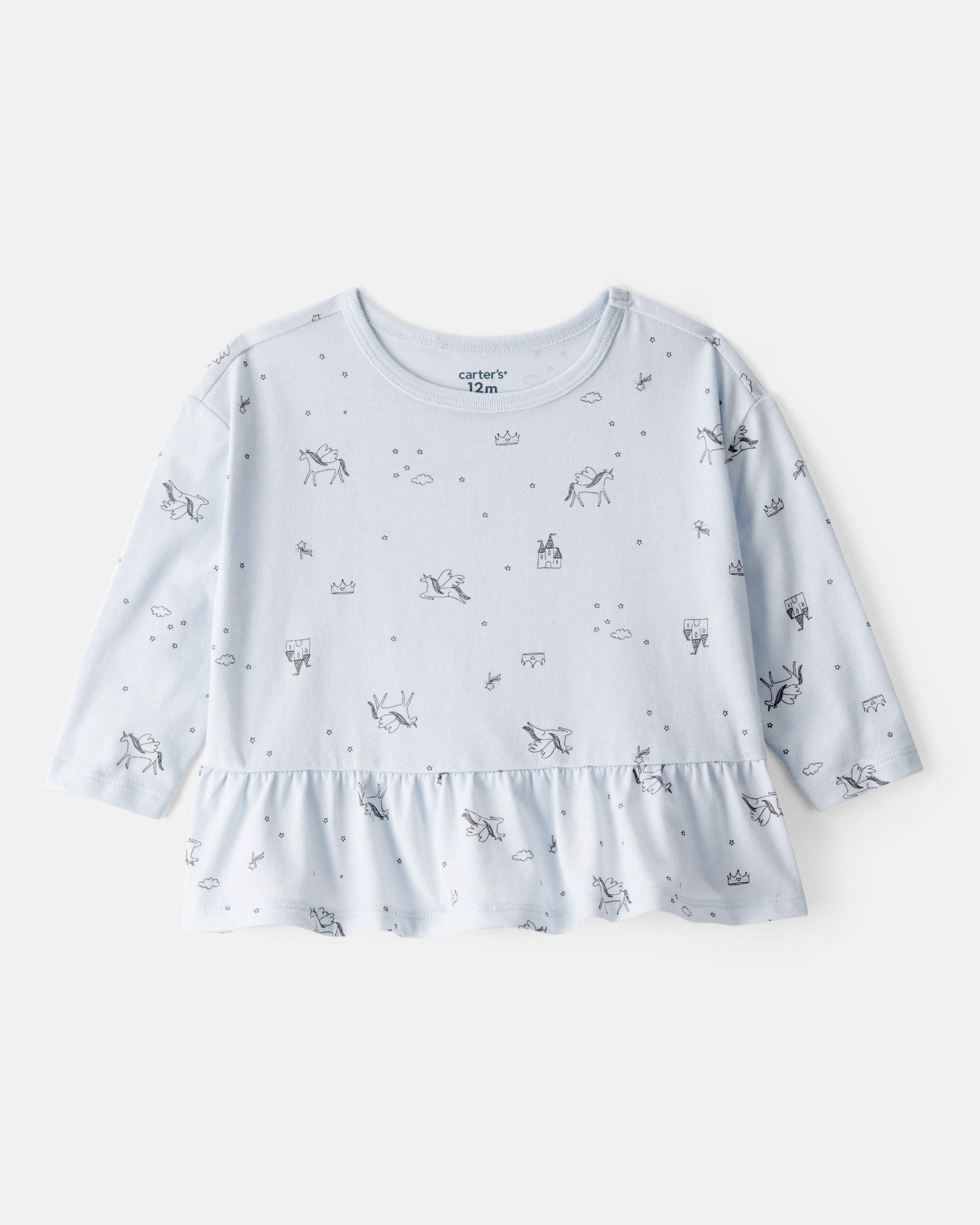 Baby Girl Unicorn Print Long-Sleeve Top - Blue