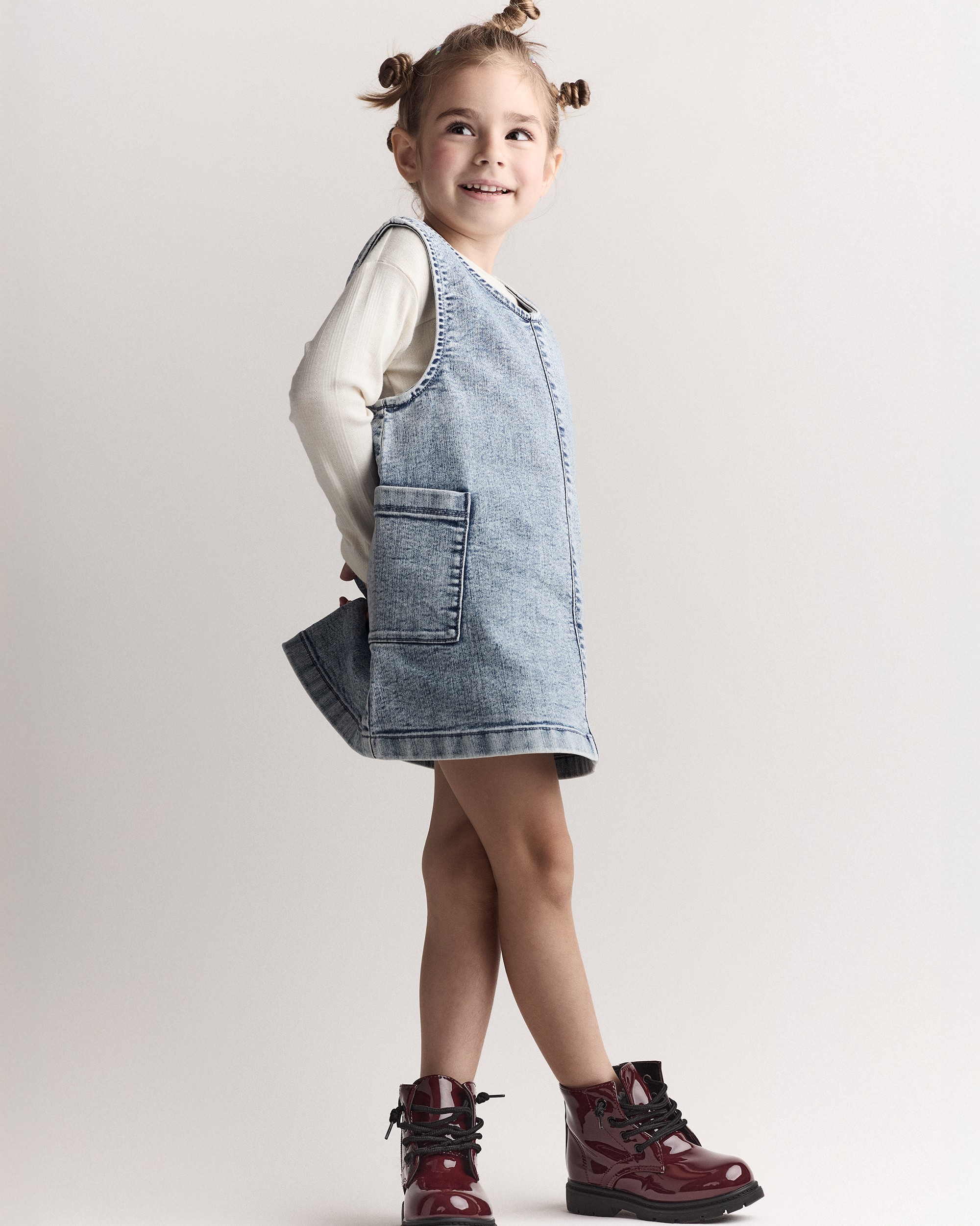 Toddler Girl Otter Pocket Denim Jumper Avenue Wash - Blue