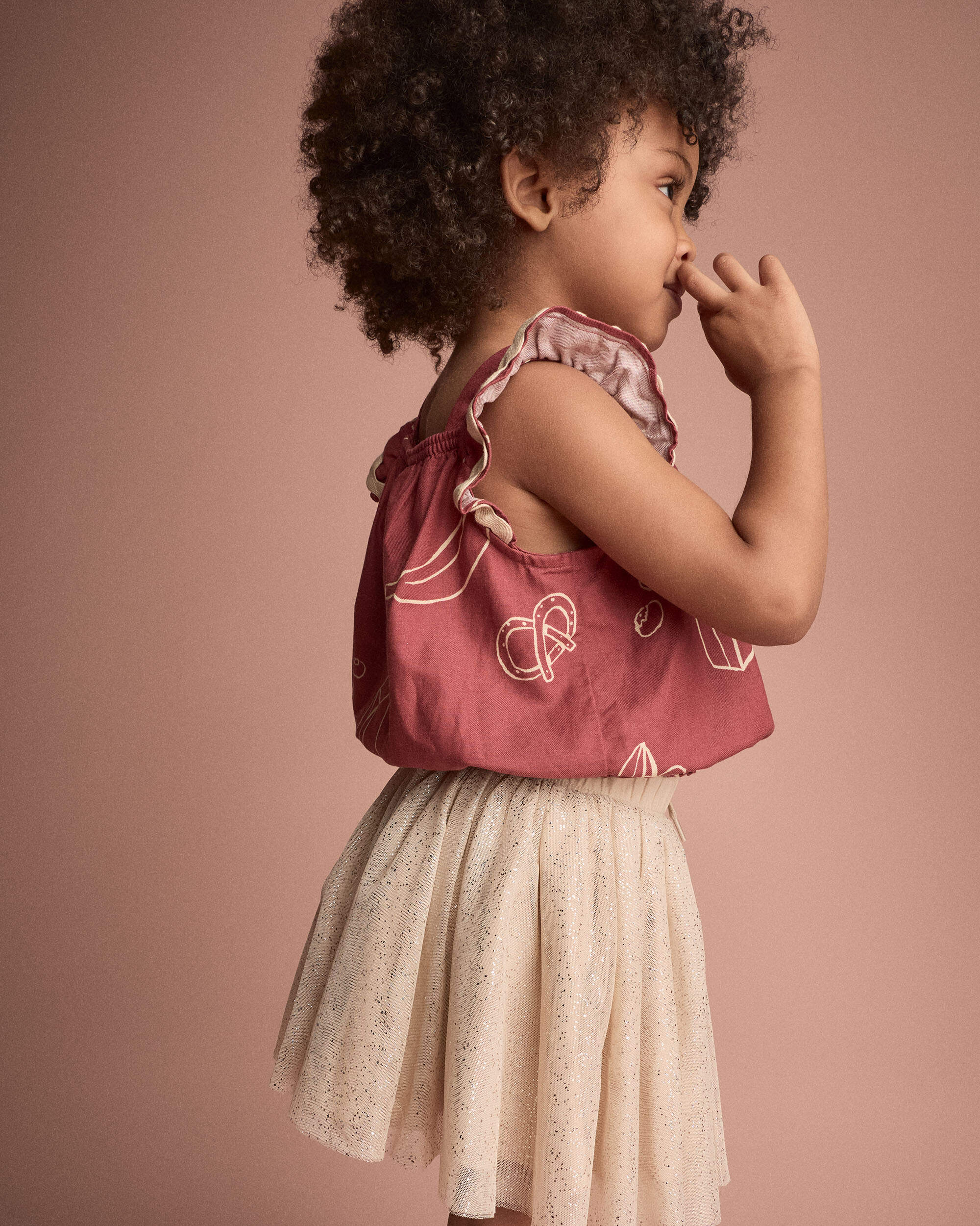 Toddler Girl Ruffle Peplum Top Snack Print - Red