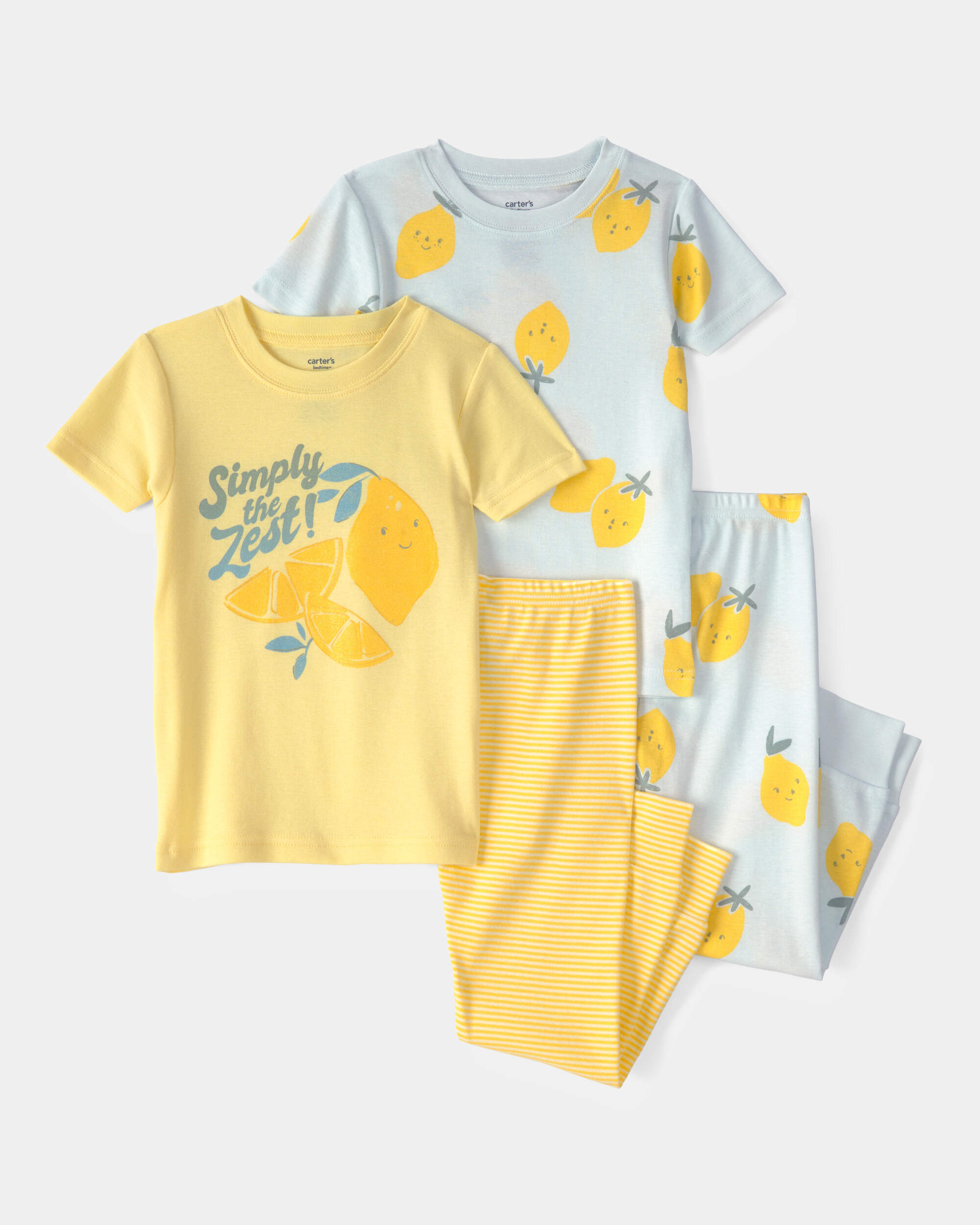 Toddler Girl Lemon 100% Cotton Snug Fit 4-Piece Pyjama Set - Blue/Yellow