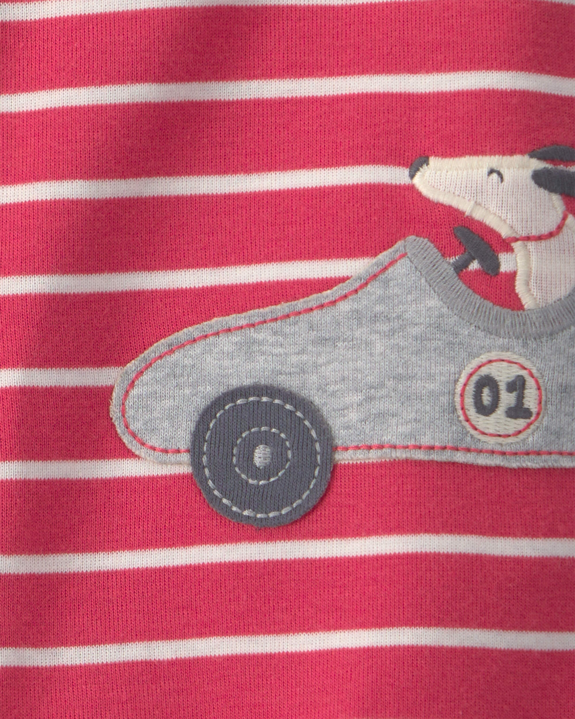 Baby Boy Race Car Striped Romper - Red