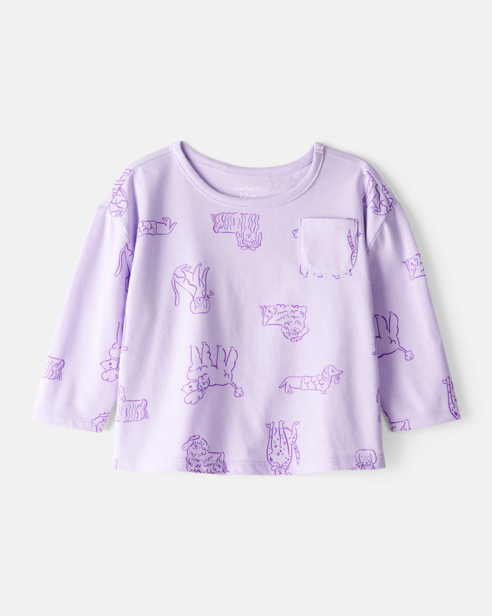 Baby Girl Dog Print Long-Sleeve Peplum Top - Purple
