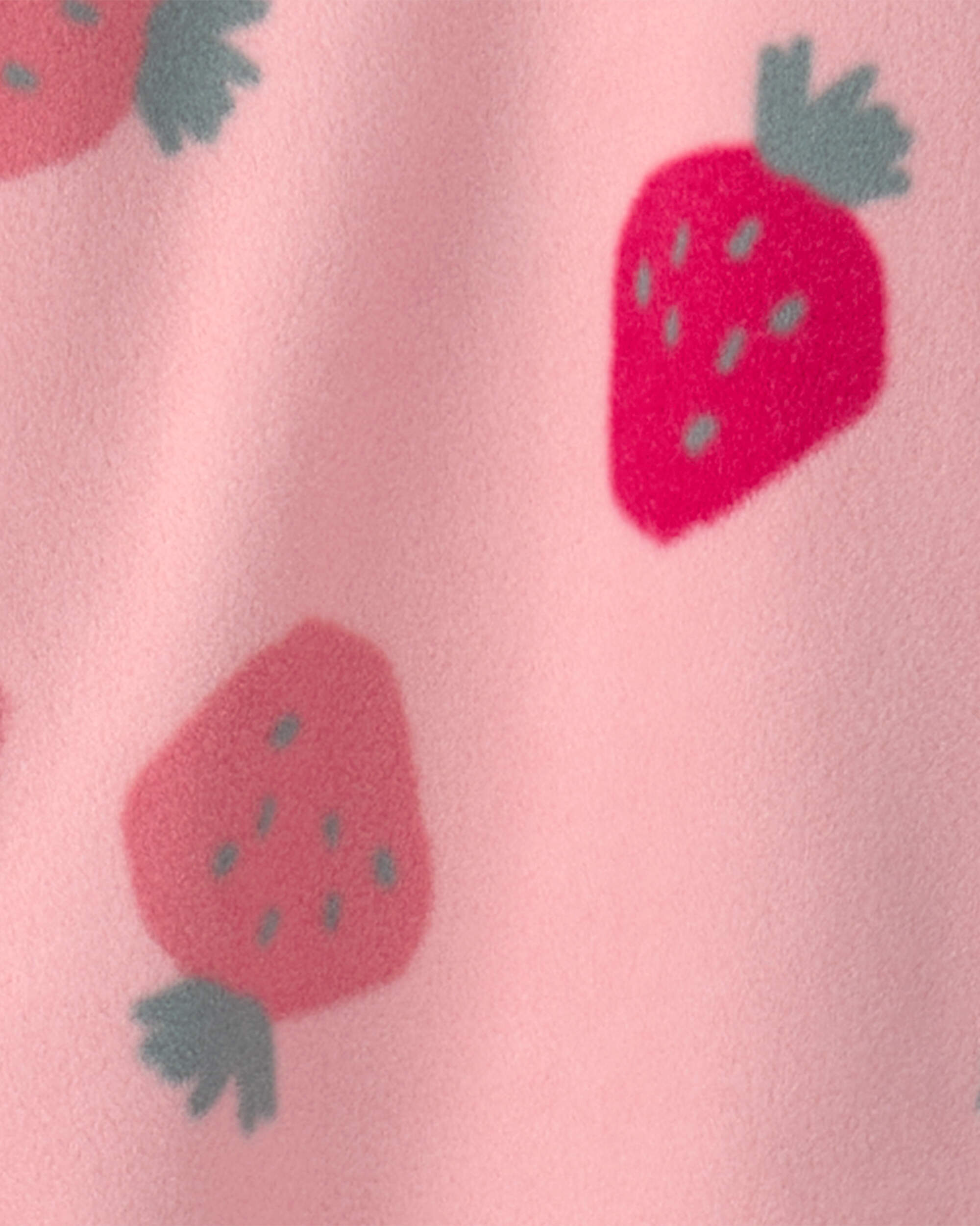 Girls Strawberry Fleece Long-Sleeve 1-Piece Pyjamas - Pink