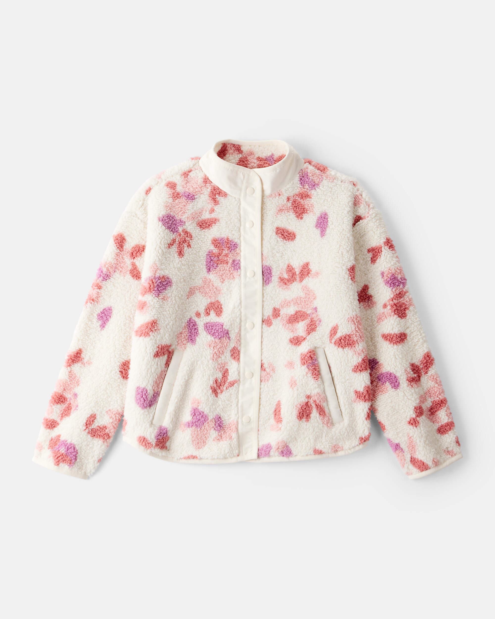 Girls Floral Print Long-Sleeve Sherpa Jacket