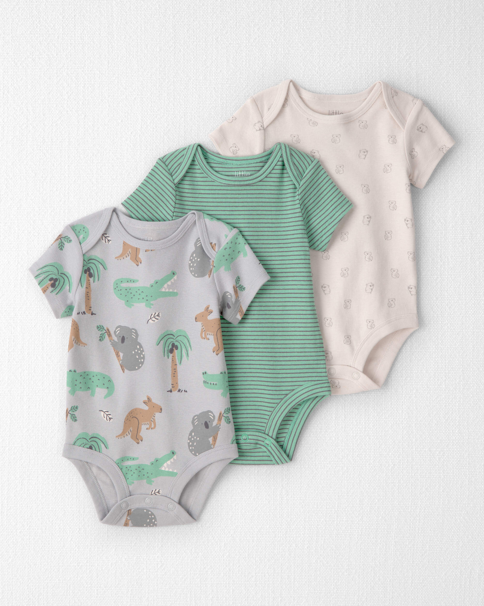 Baby 3-Pack Organic Cotton Bodysuits Aussie Friends Print