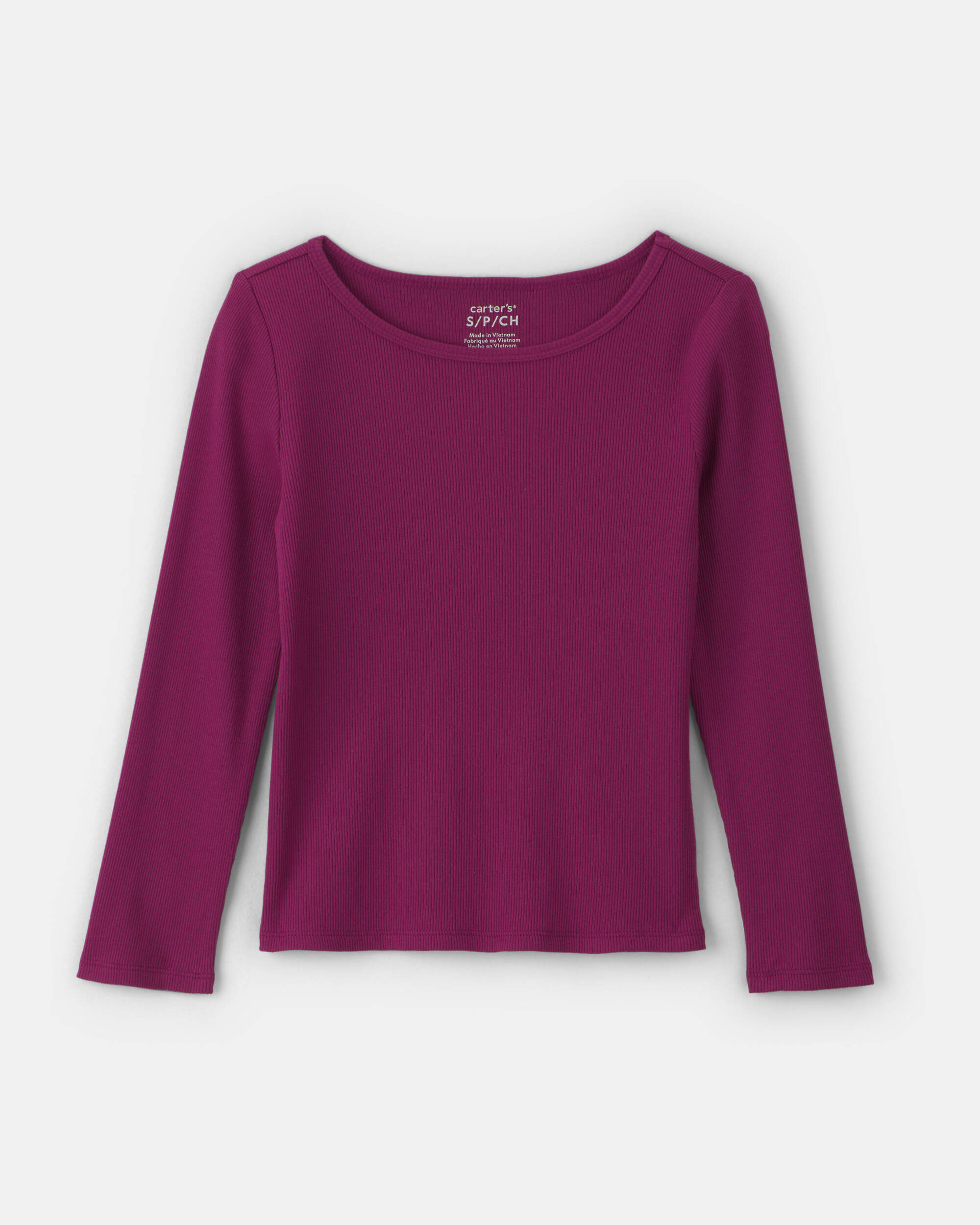 Girls Long-Sleeve Ribbed Top - Burgundy