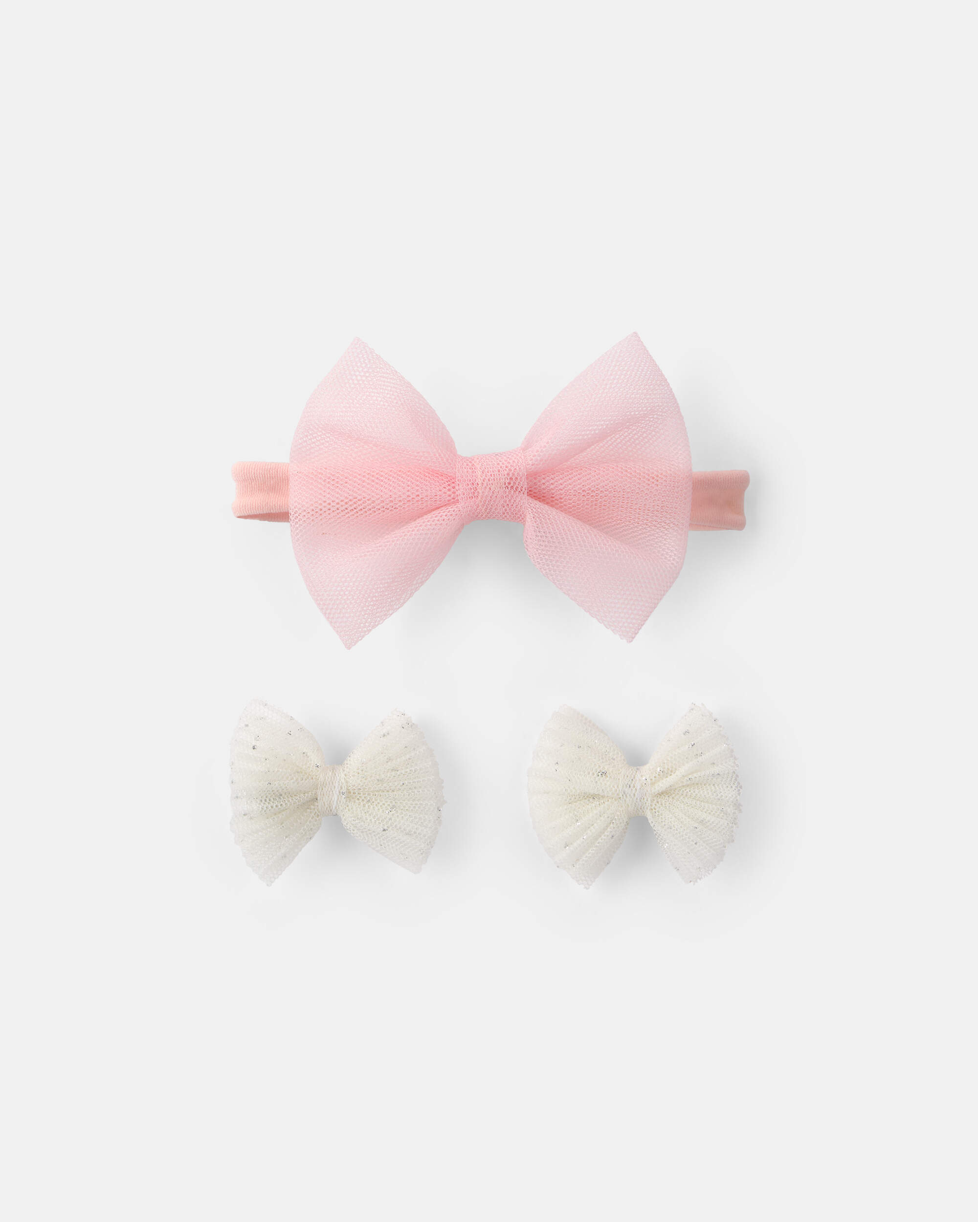 Baby Girl 3-Pack Bow Headwrap & Hair Clips - Pink/Cream