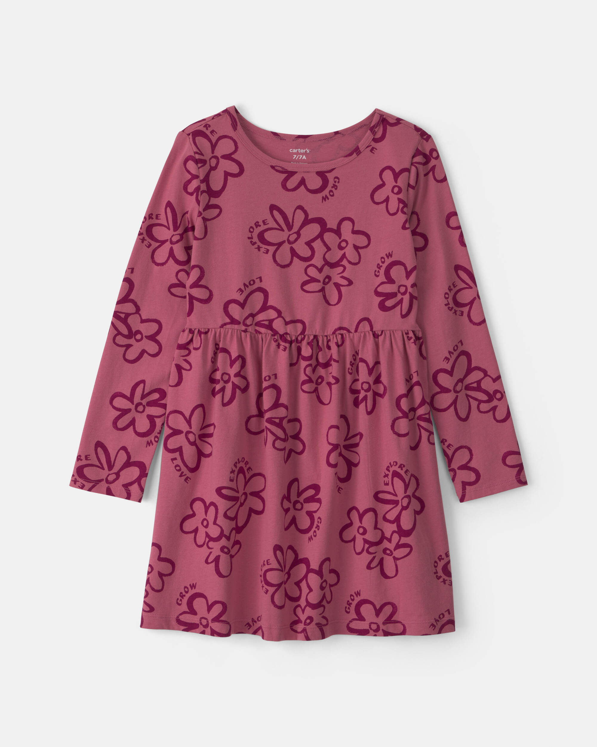 Girls Floral Long-Sleeve Dress - Pink