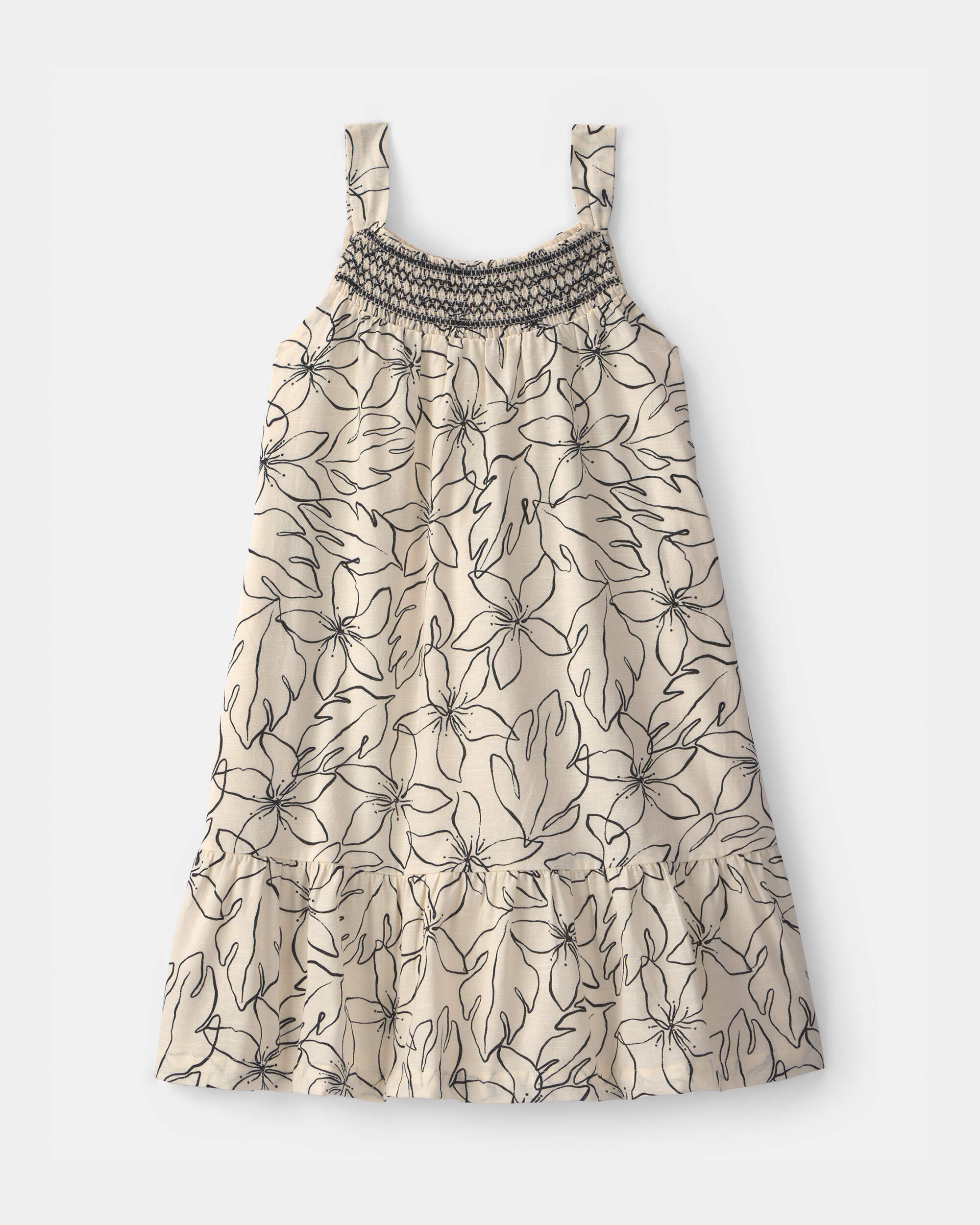 Girls Floral Smocked Dress - Ivory