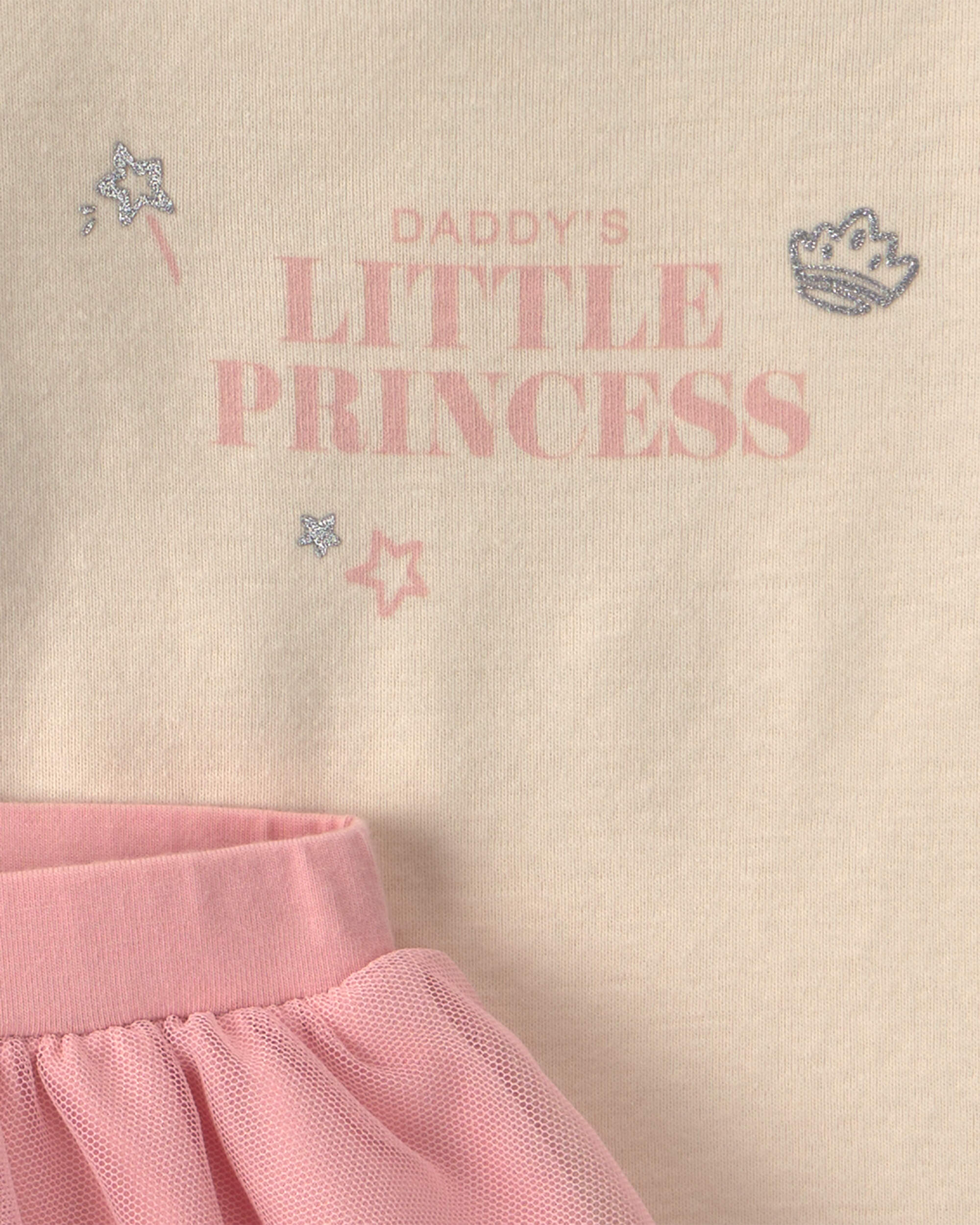 Baby Girl 2-Piece 'Daddy's Little Princess' Long-Sleeve Bodysuit & Tulle Pant Set - Pink/Cream