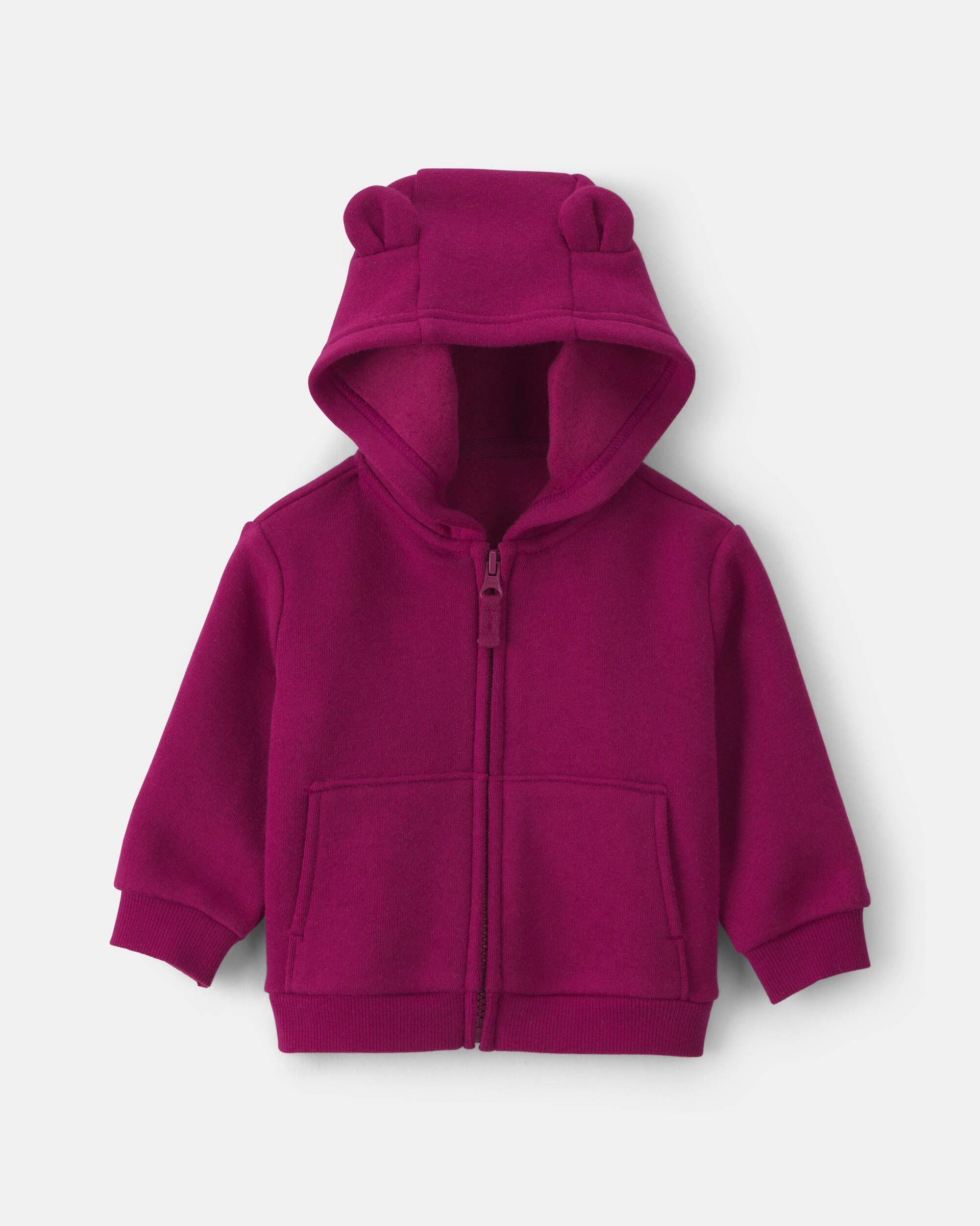 Baby Girl Bear Fleece Zip-Up Hoodie - Fuchsia