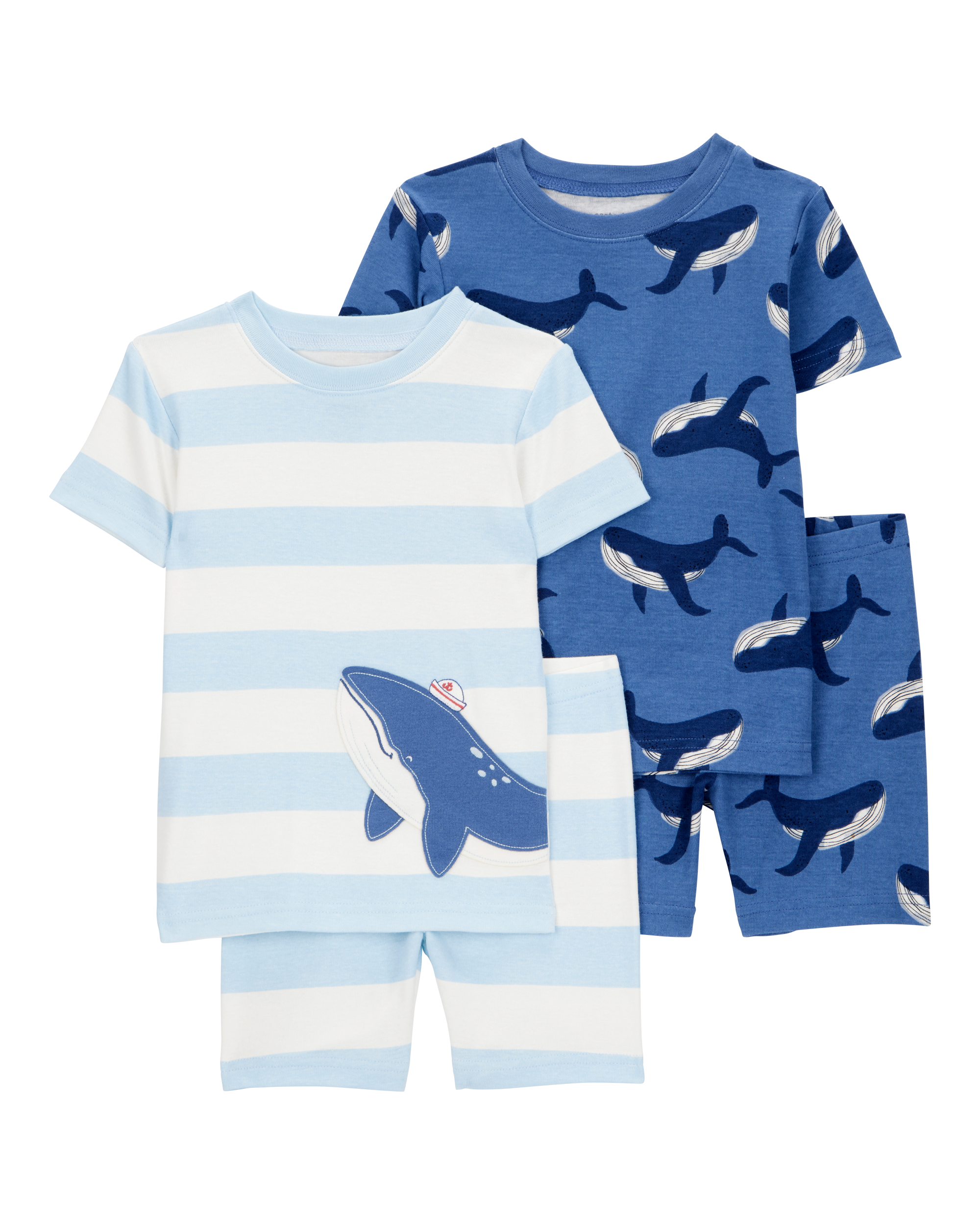 Toddler Whale Striped Snug Fit Cotton 4-Piece Pyjamas
