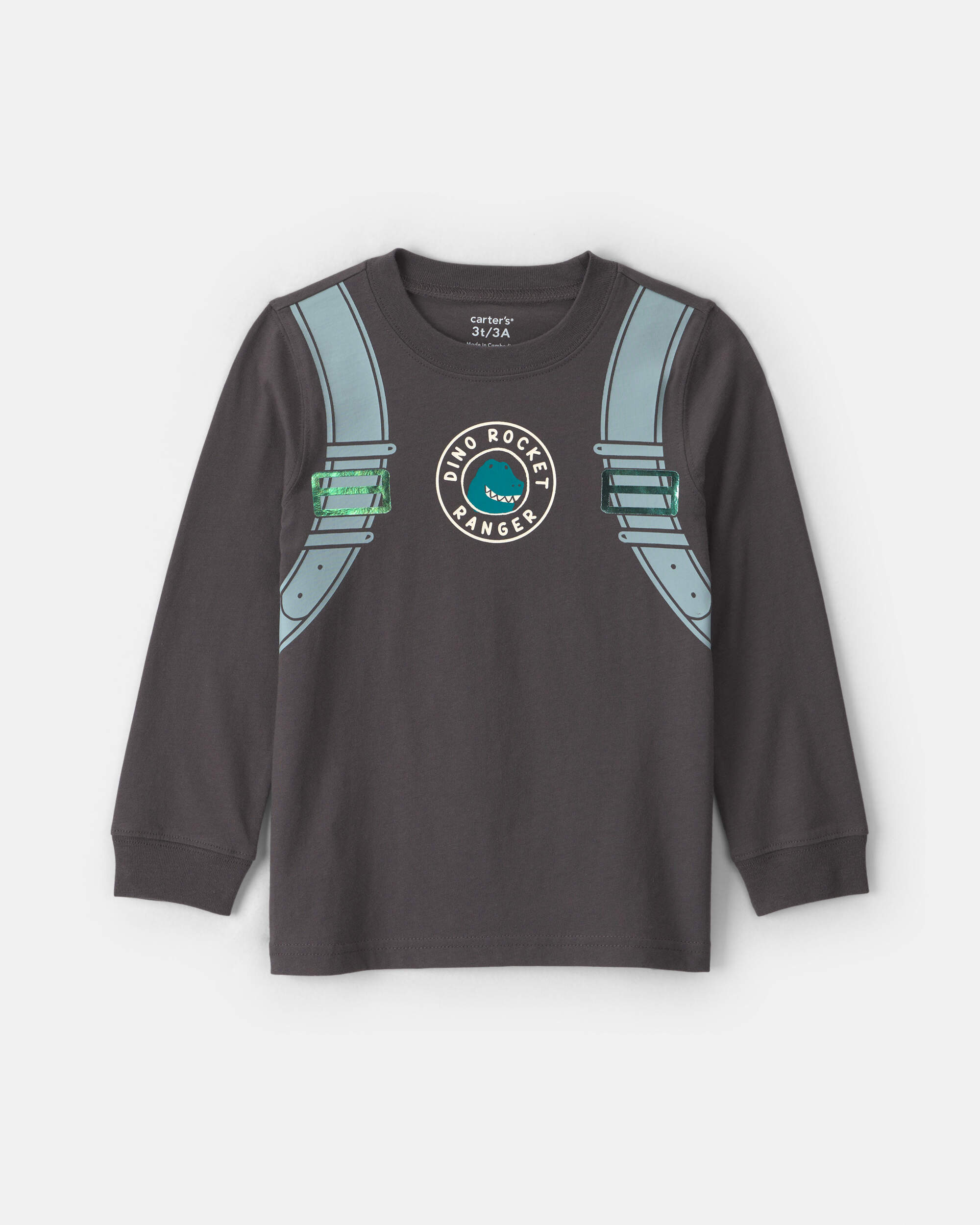 Toddler Boy Dino Jet Pack Long-Sleeve Graphic Tee - Grey