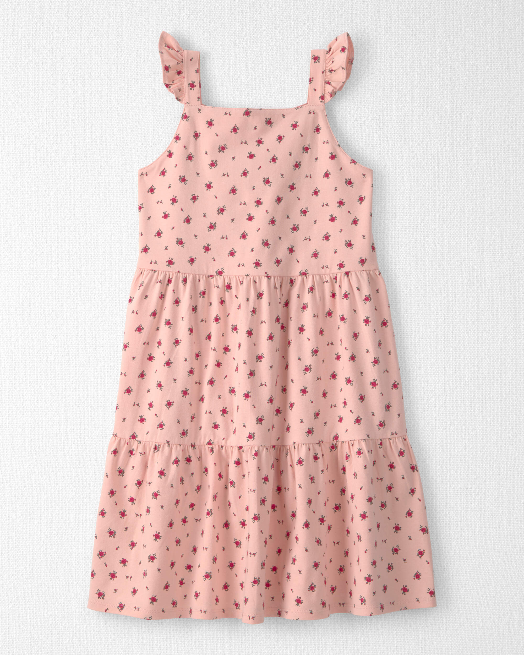 Girls Organic Cotton Tiered Dress Blush Floral Print