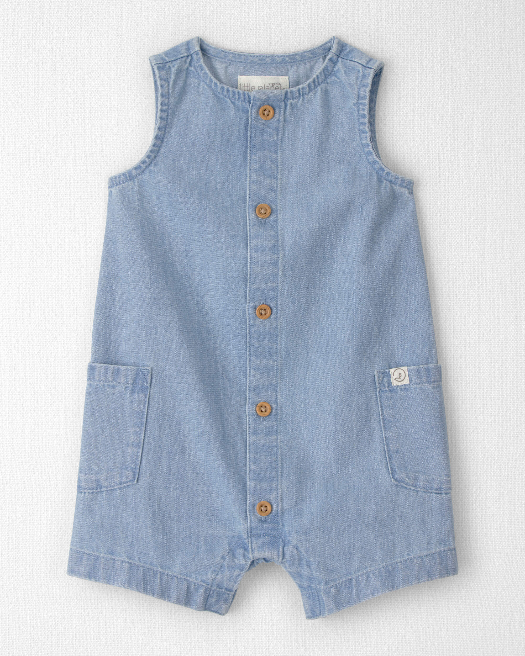 Baby Chambray Sleeveless Romper - Blue