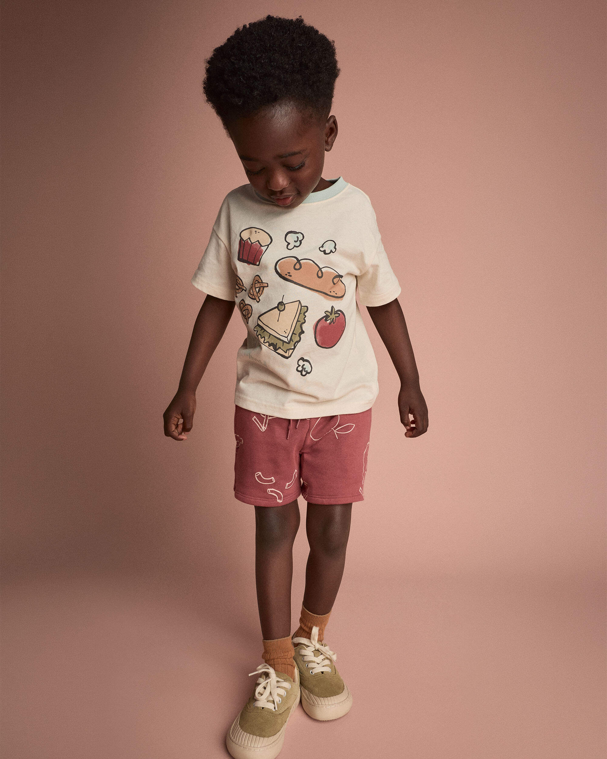 Toddler Happy Tummy' Relaxed Tee Food Print - Cream