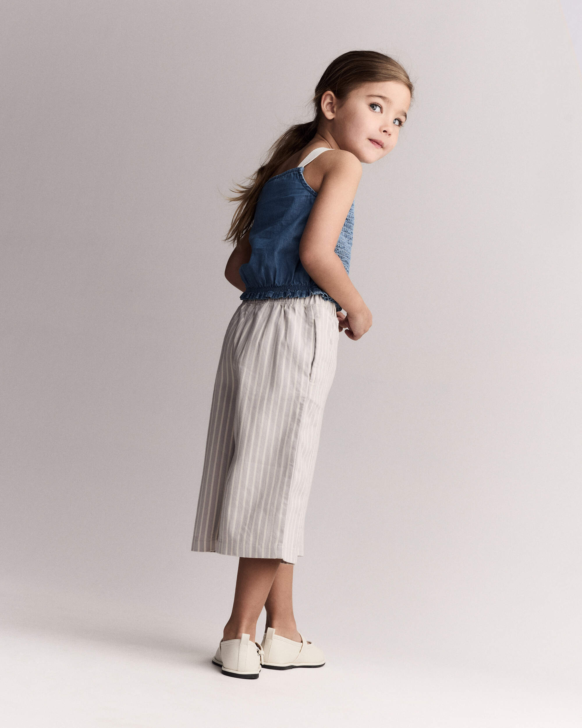 Toddler Girl Smocked Peplum Top Chambray
